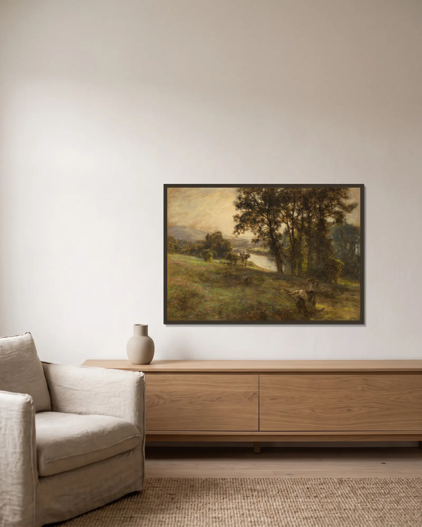 Hay Harvest av Léon Augustin Lhermitte inramad på en vägg