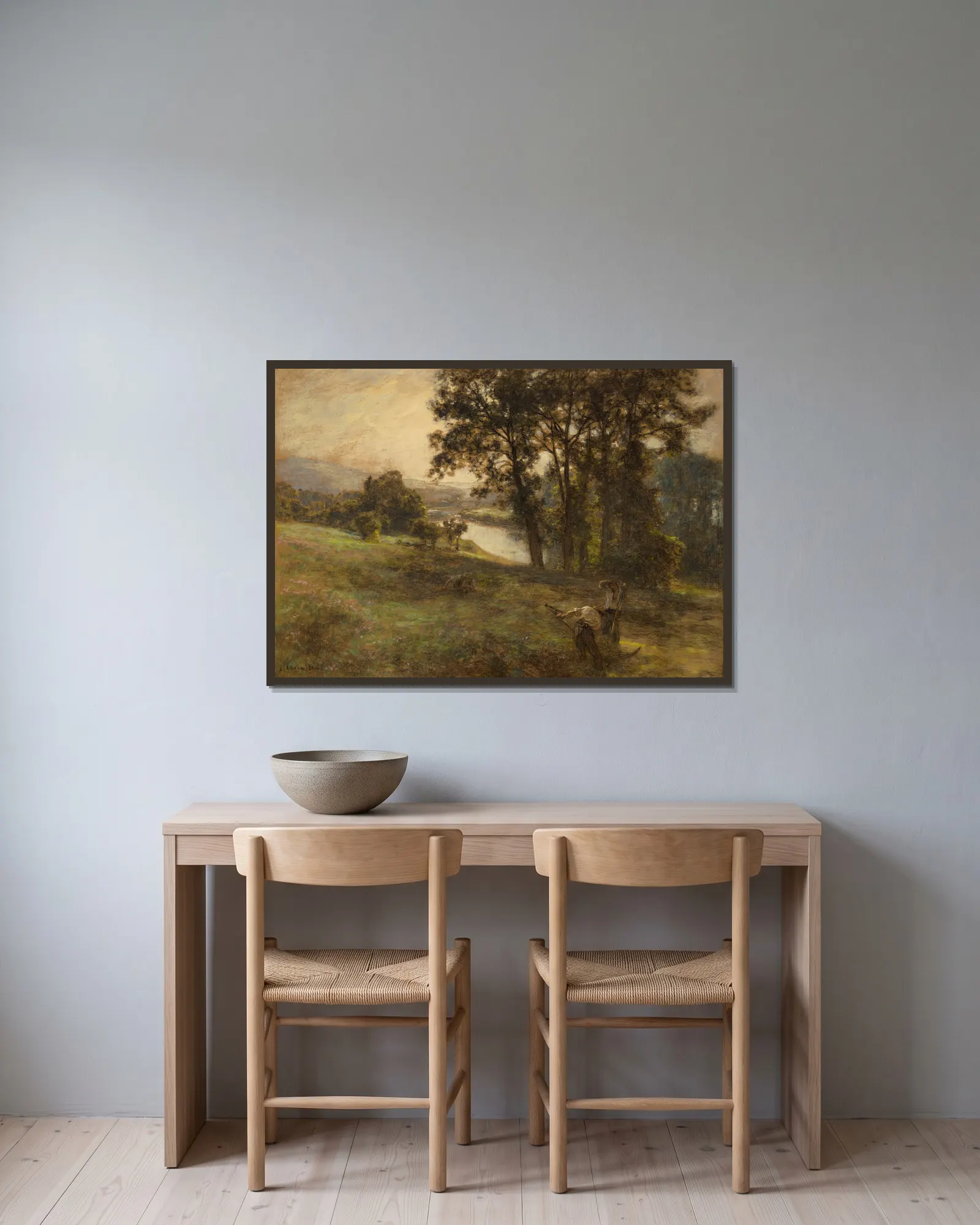Hay Harvest av Léon Augustin Lhermitte inramad på en vägg