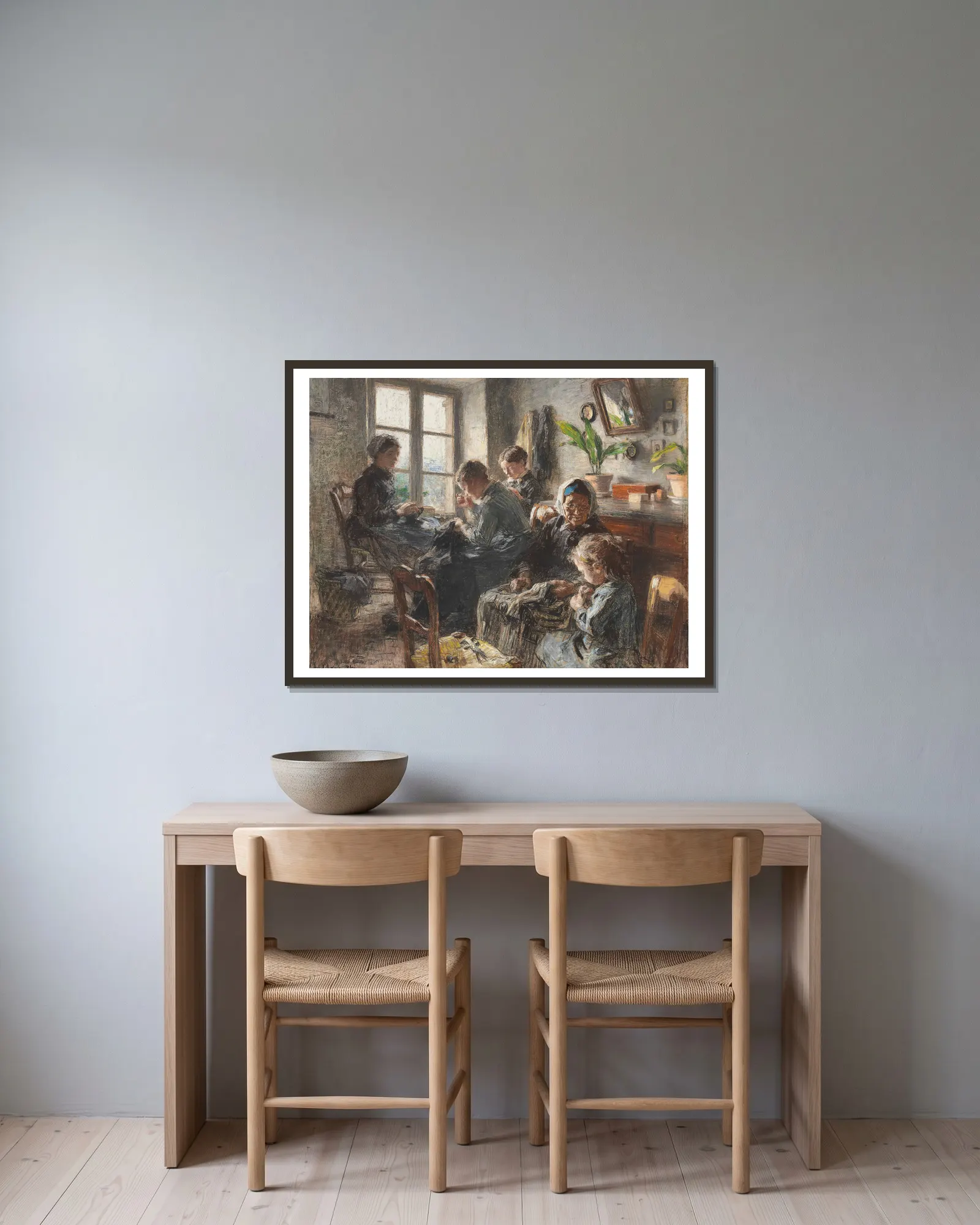 Les couturières – nr 1 av Léon Augustin Lhermitte inramad på en vägg