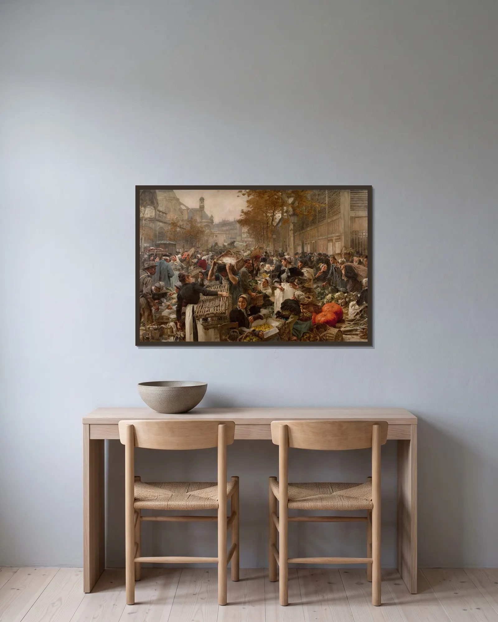 Les Halles av Léon Augustin Lhermitte inramad på en vägg