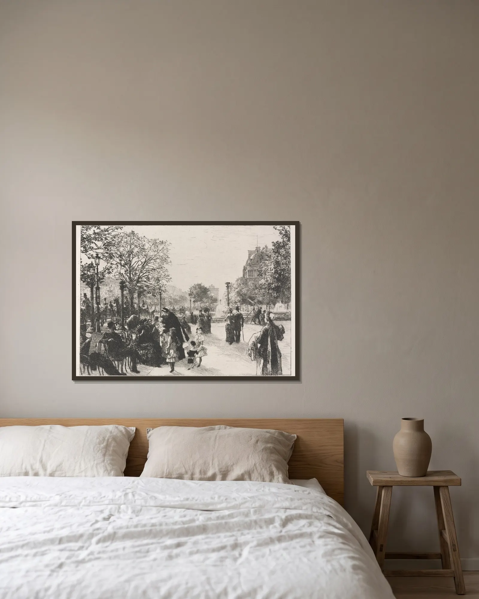 Tuileries Gardens av Léon Augustin Lhermitte inramad på en vägg