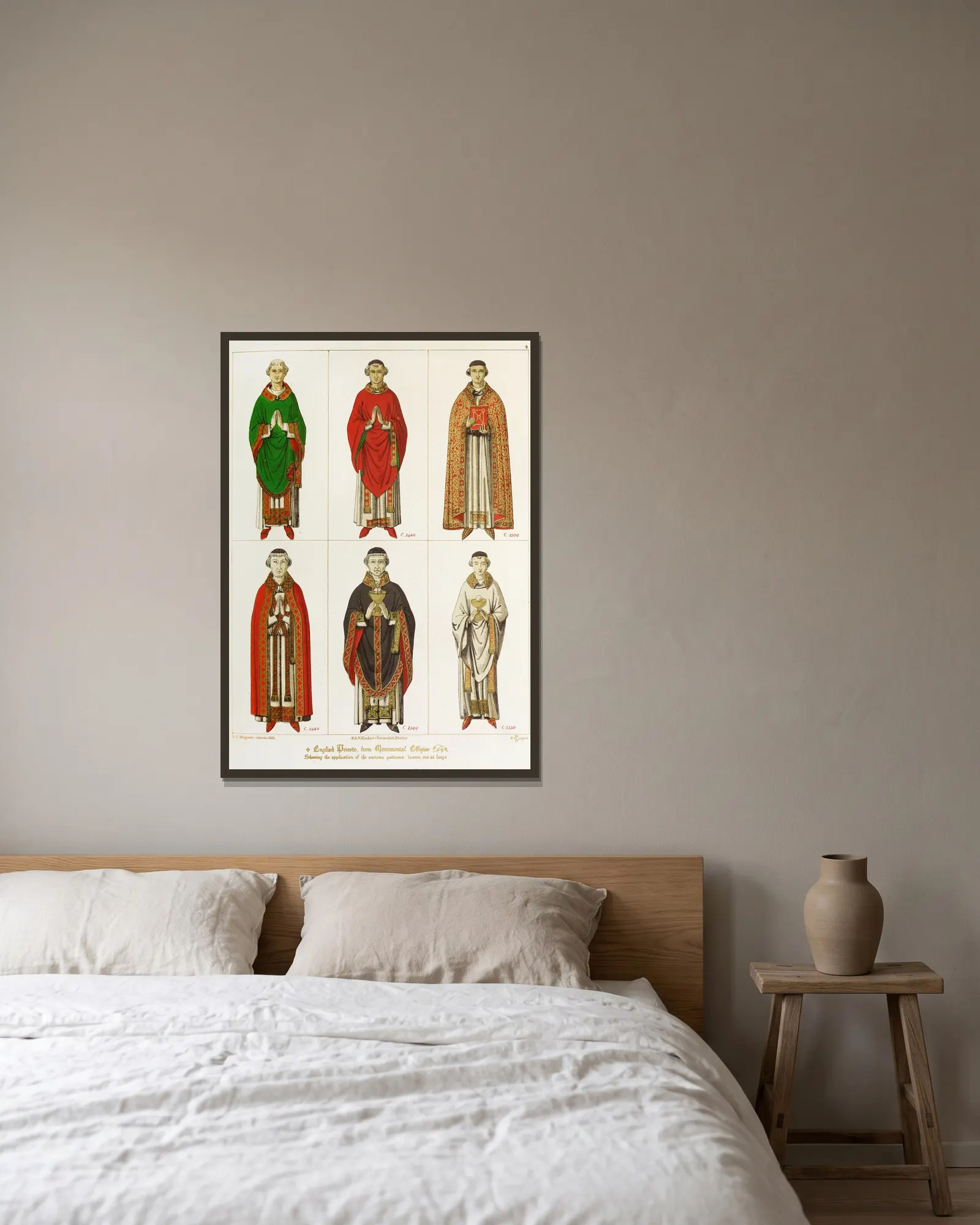 English Priests av Augustus Pugin inramad på en vägg