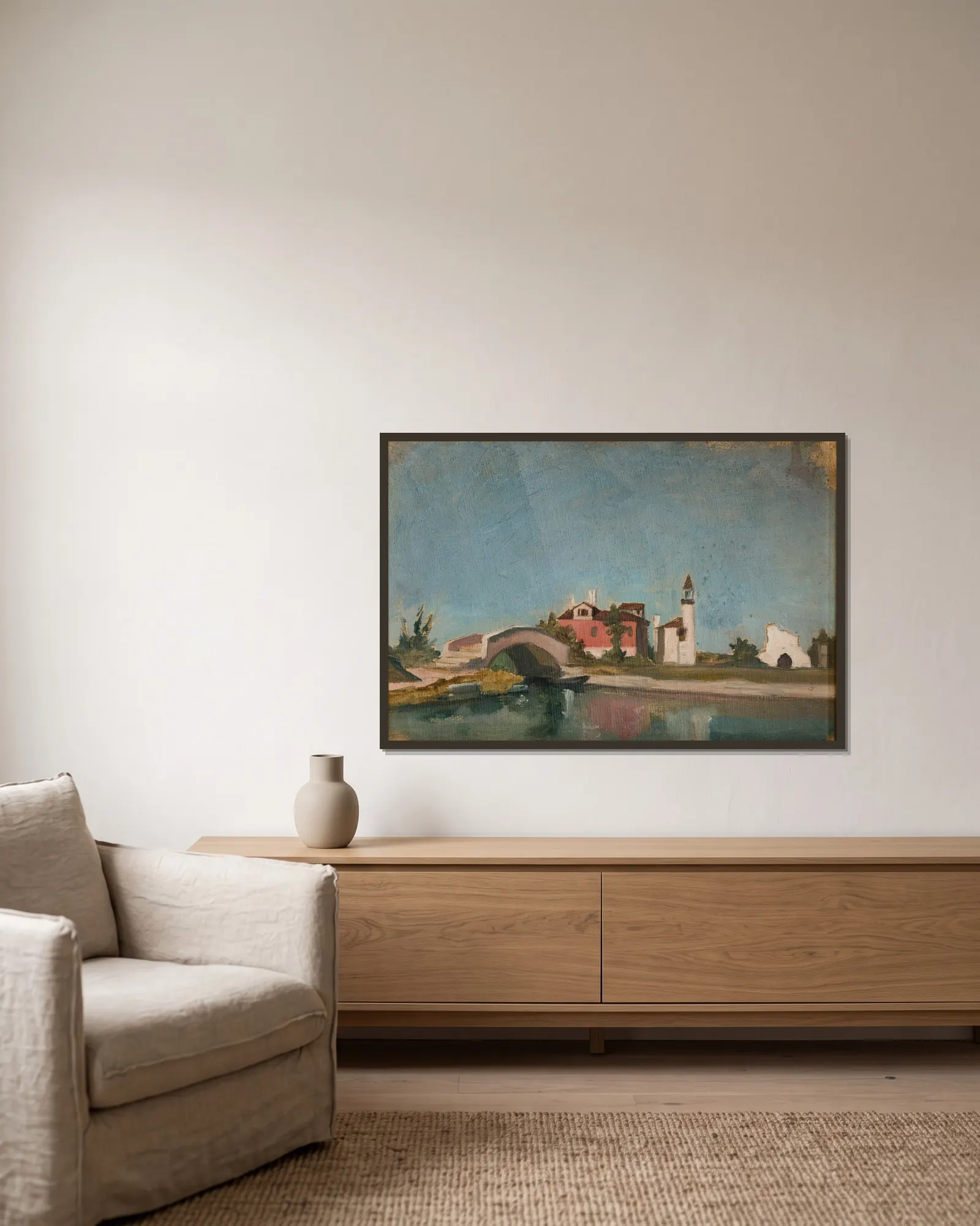 Oriental Landscape av Stanisław Chlebowski inramad på en vägg