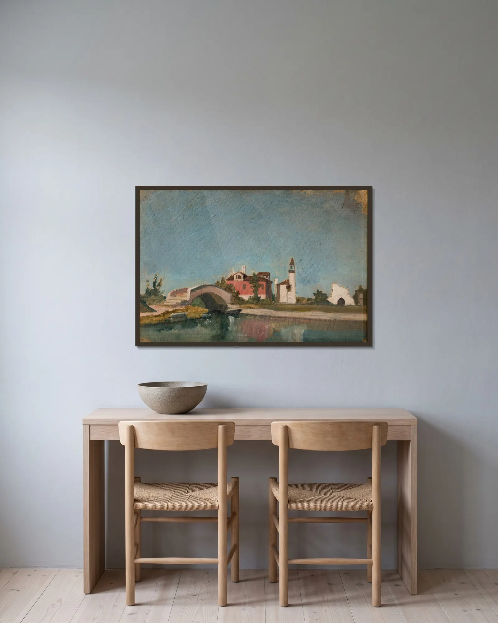 Oriental Landscape av Stanisław Chlebowski inramad på en vägg