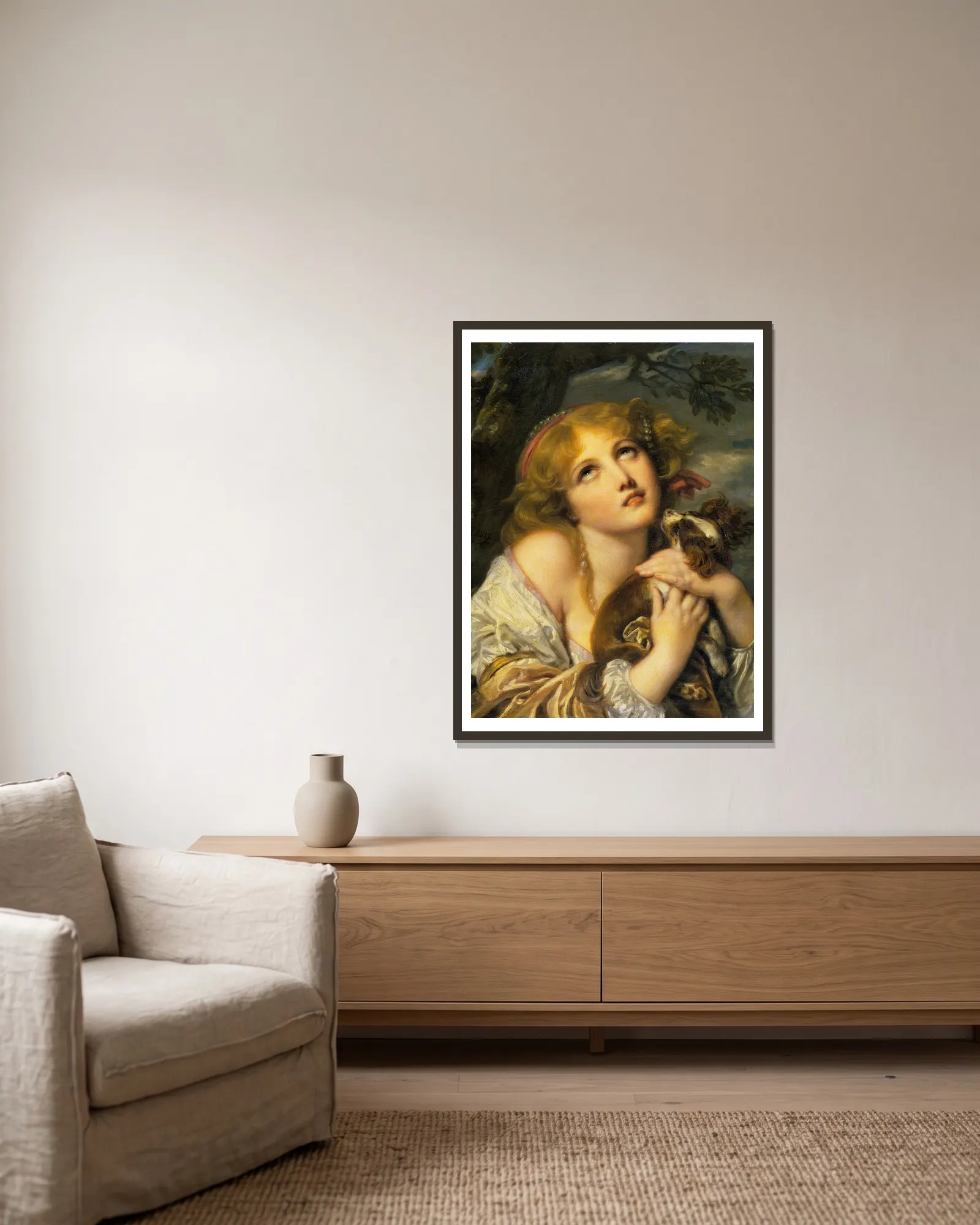 The Souvenir av Jean-Baptiste Greuze inramad på en vägg