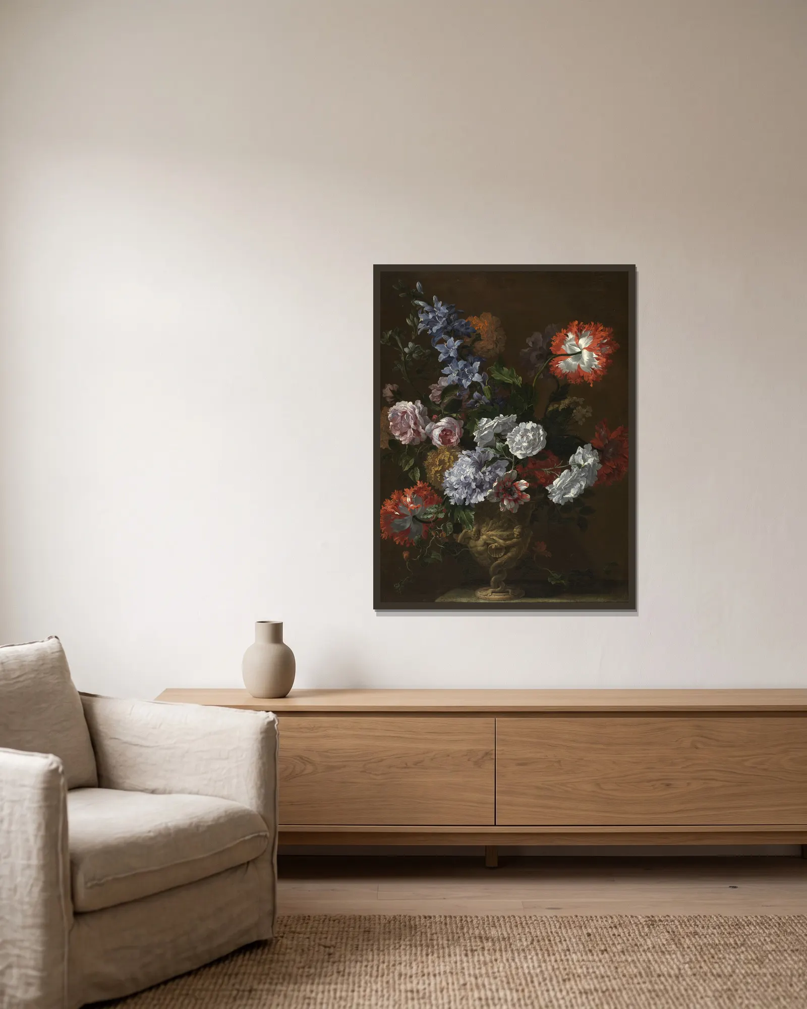 Flower Piece av Jean-Baptiste Monnoyer inramad på en vägg