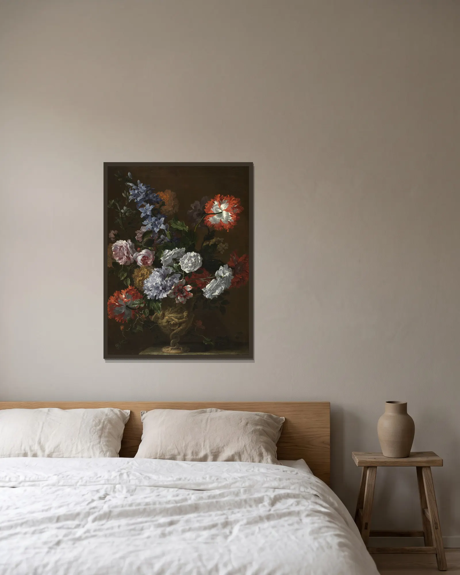 Flower Piece av Jean-Baptiste Monnoyer inramad på en vägg