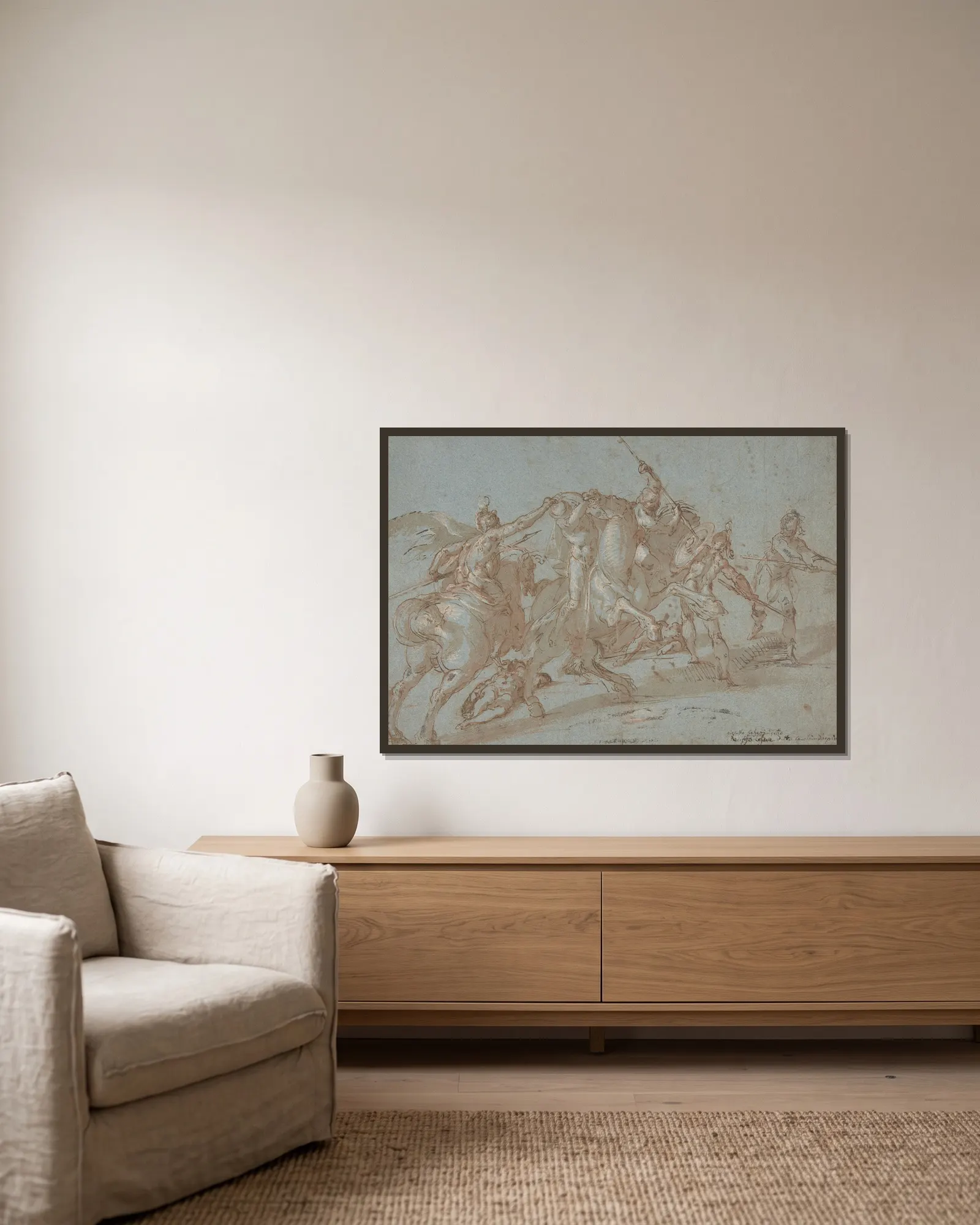 Classical Battle Scene av Bartholomaeus Spranger inramad på en vägg