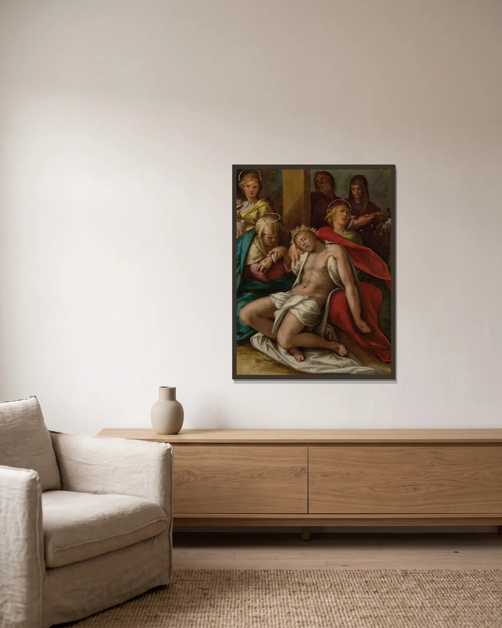 The Deposition av Bartholomaeus Spranger inramad på en vägg