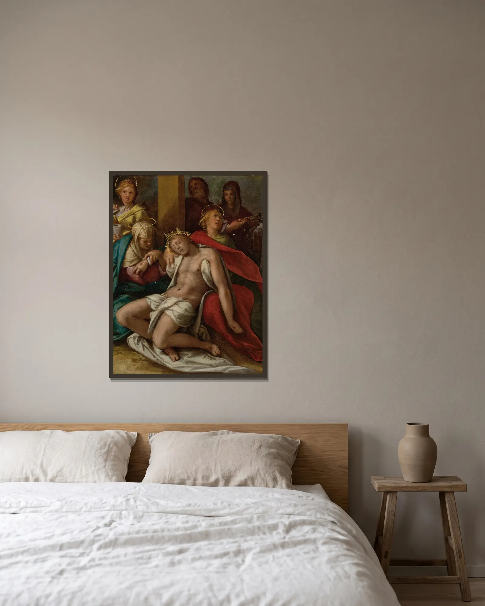 The Deposition av Bartholomaeus Spranger inramad på en vägg