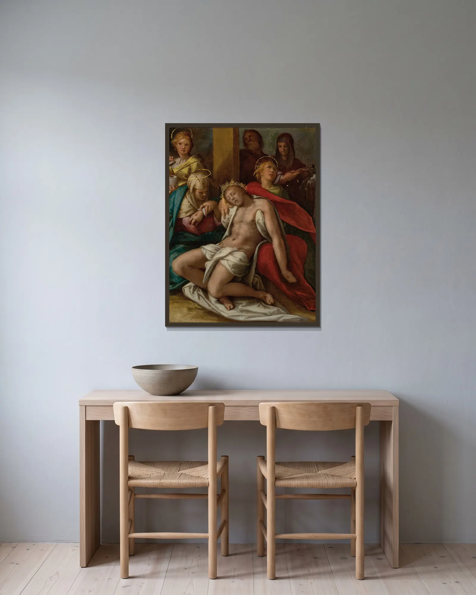 The Deposition av Bartholomaeus Spranger inramad på en vägg