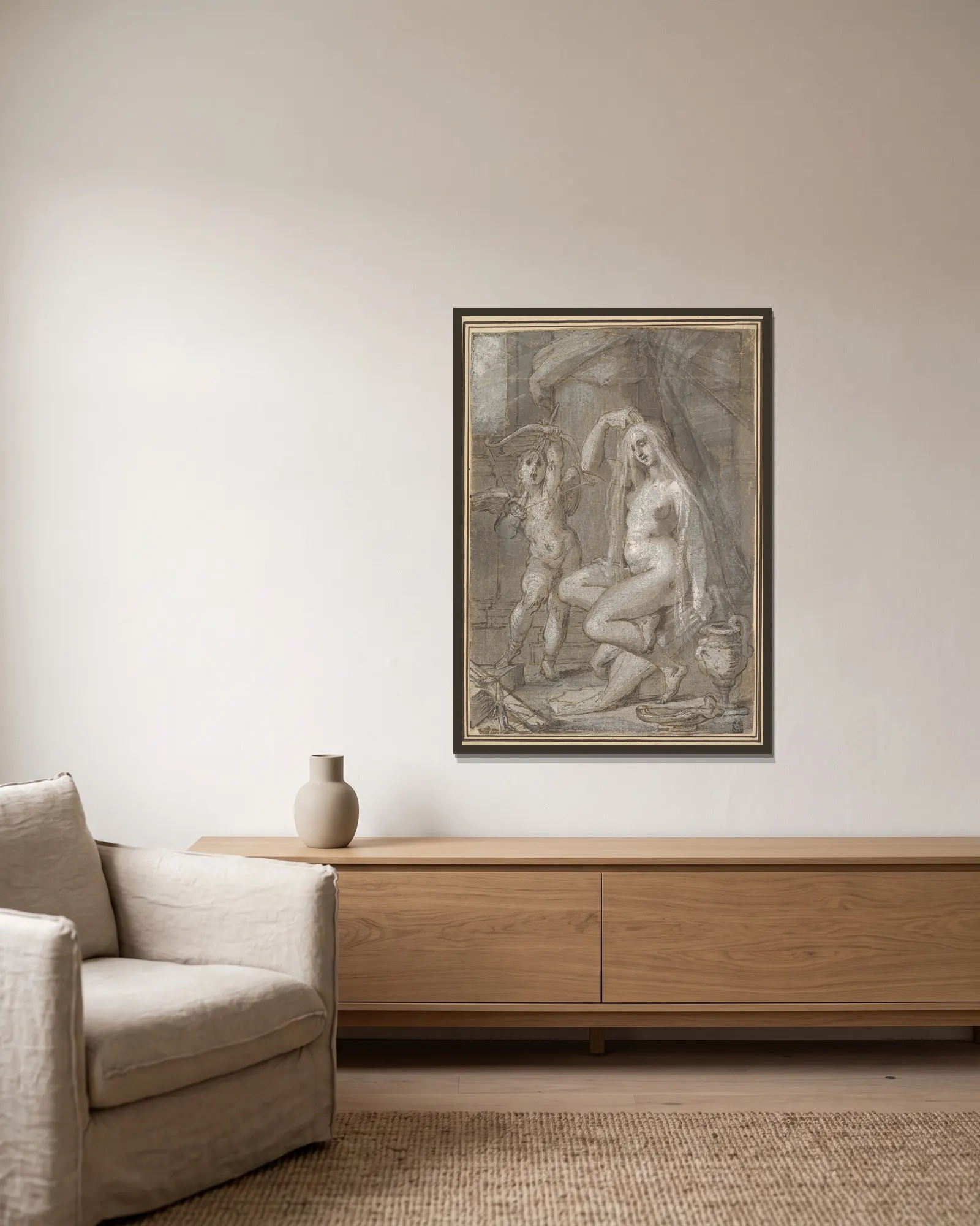 Venus and Amor av Bartholomaeus Spranger inramad på en vägg