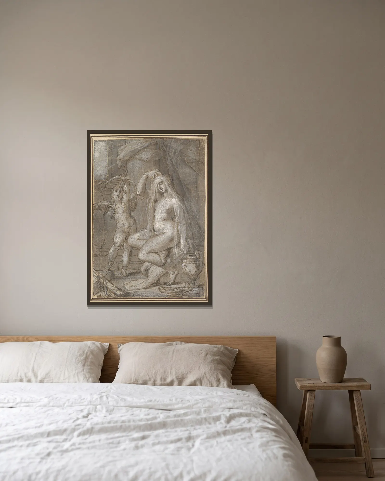 Venus and Amor av Bartholomaeus Spranger inramad på en vägg