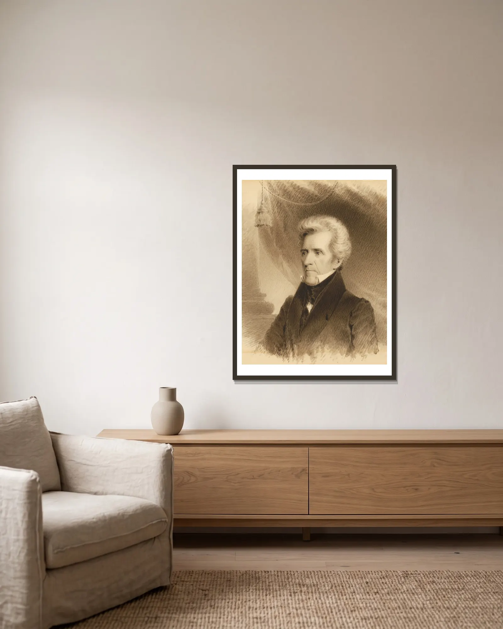 Andrew Jackson av James Barton Longacre inramad på en vägg