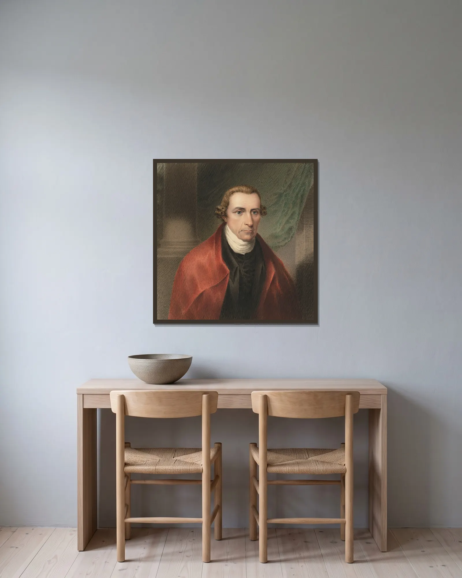Patrick Henry av James Barton Longacre inramad på en vägg