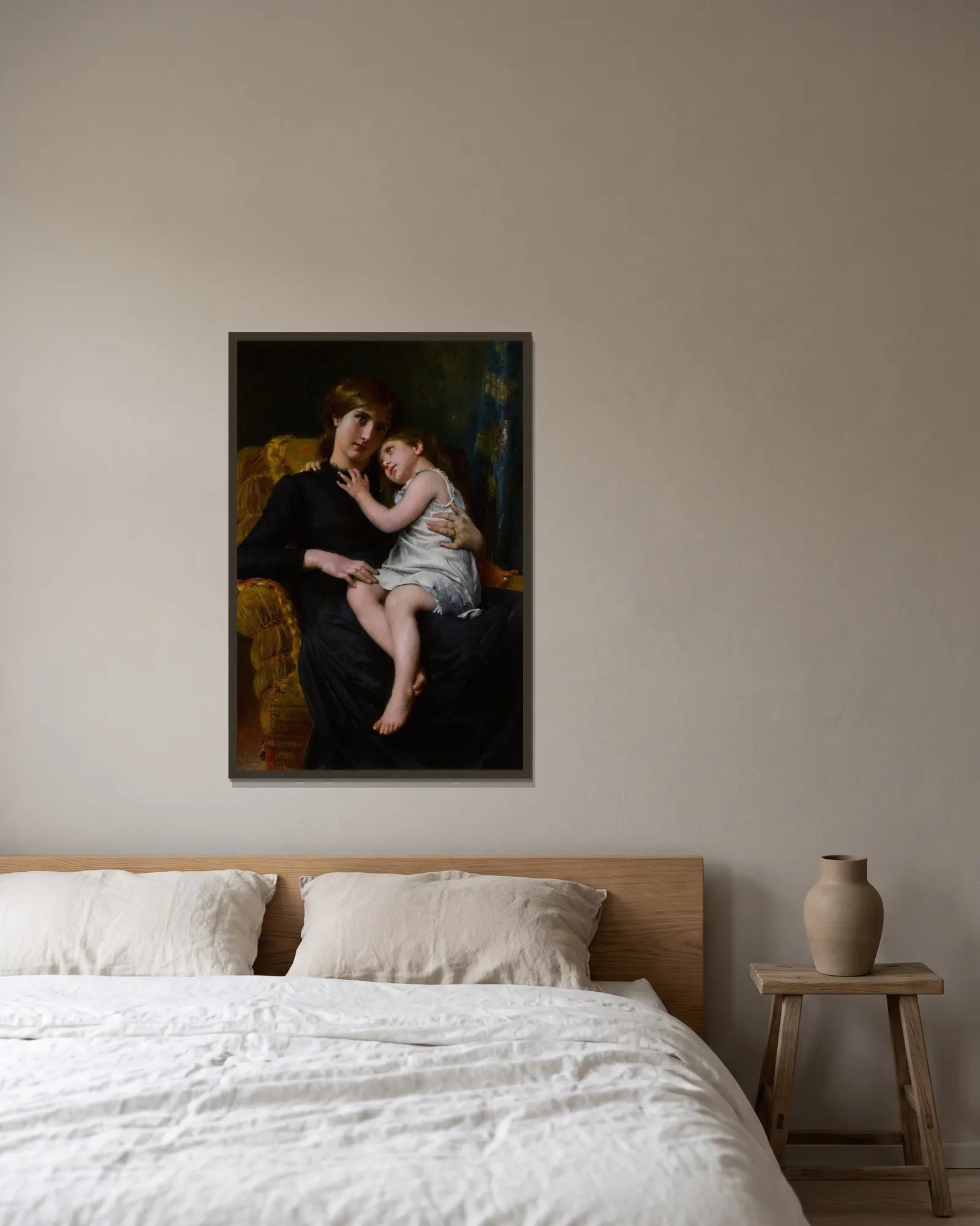A Warm Embrace av Léon-Jean-Basile Perrault inramad på en vägg