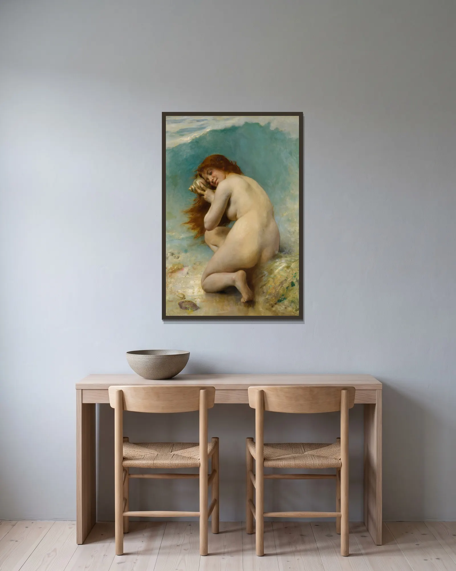 Nymphe Des Eaux av Léon-Jean-Basile Perrault inramad på en vägg