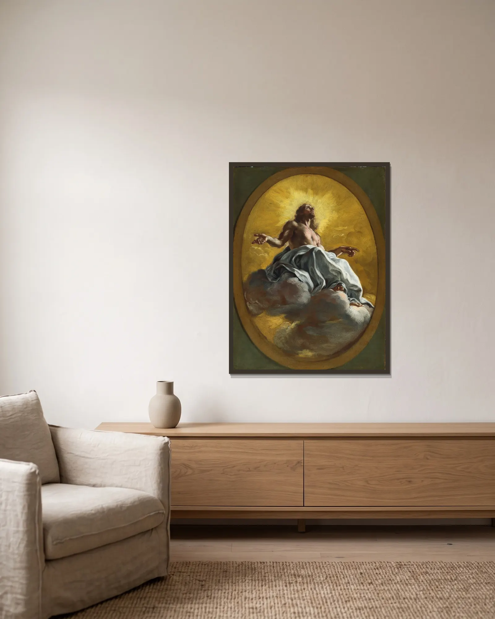 Christ In Glory av Giovanni Battista Gaulli inramad på en vägg