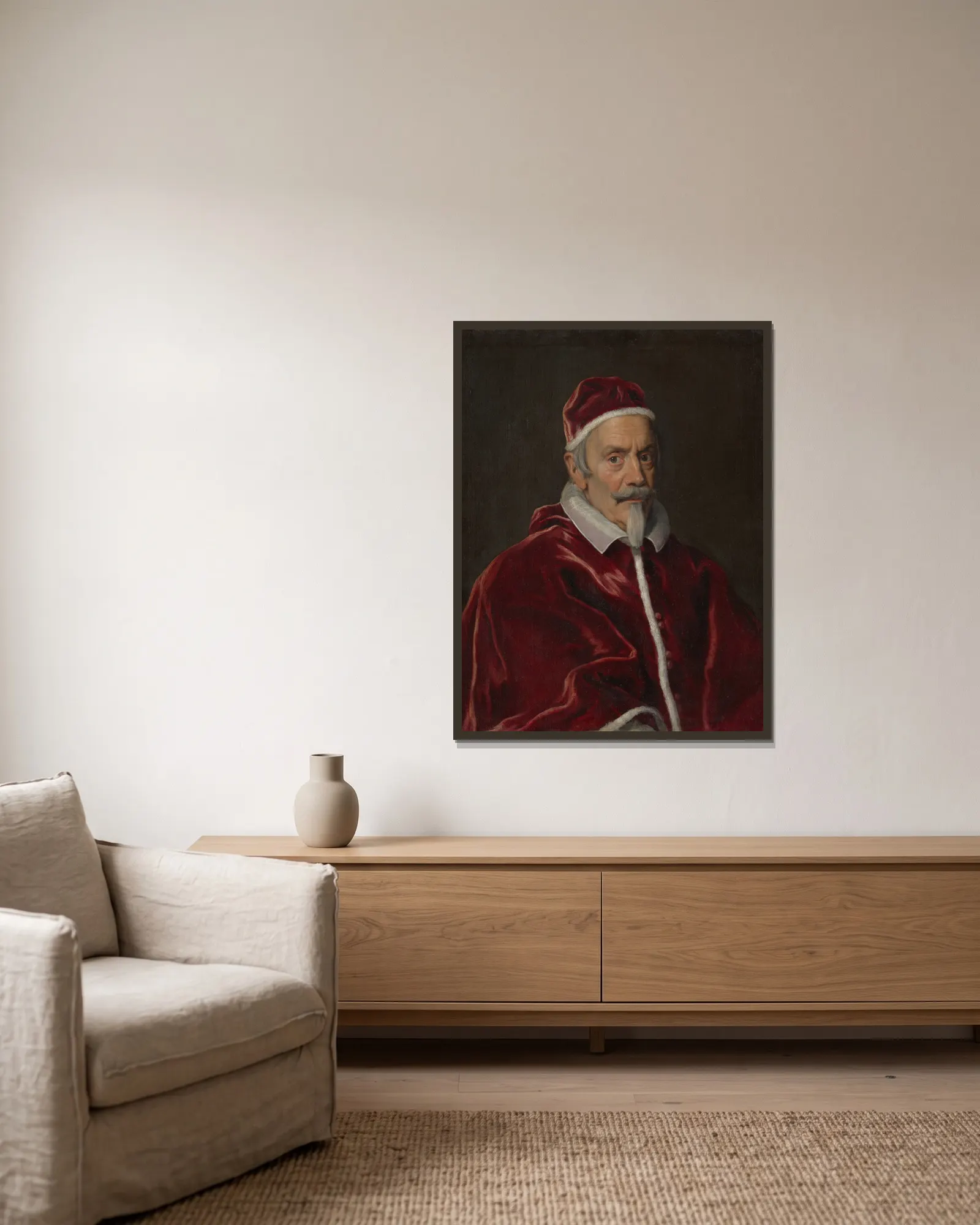 Pope Clement X (1590–1676) av Giovanni Battista Gaulli inramad på en vägg