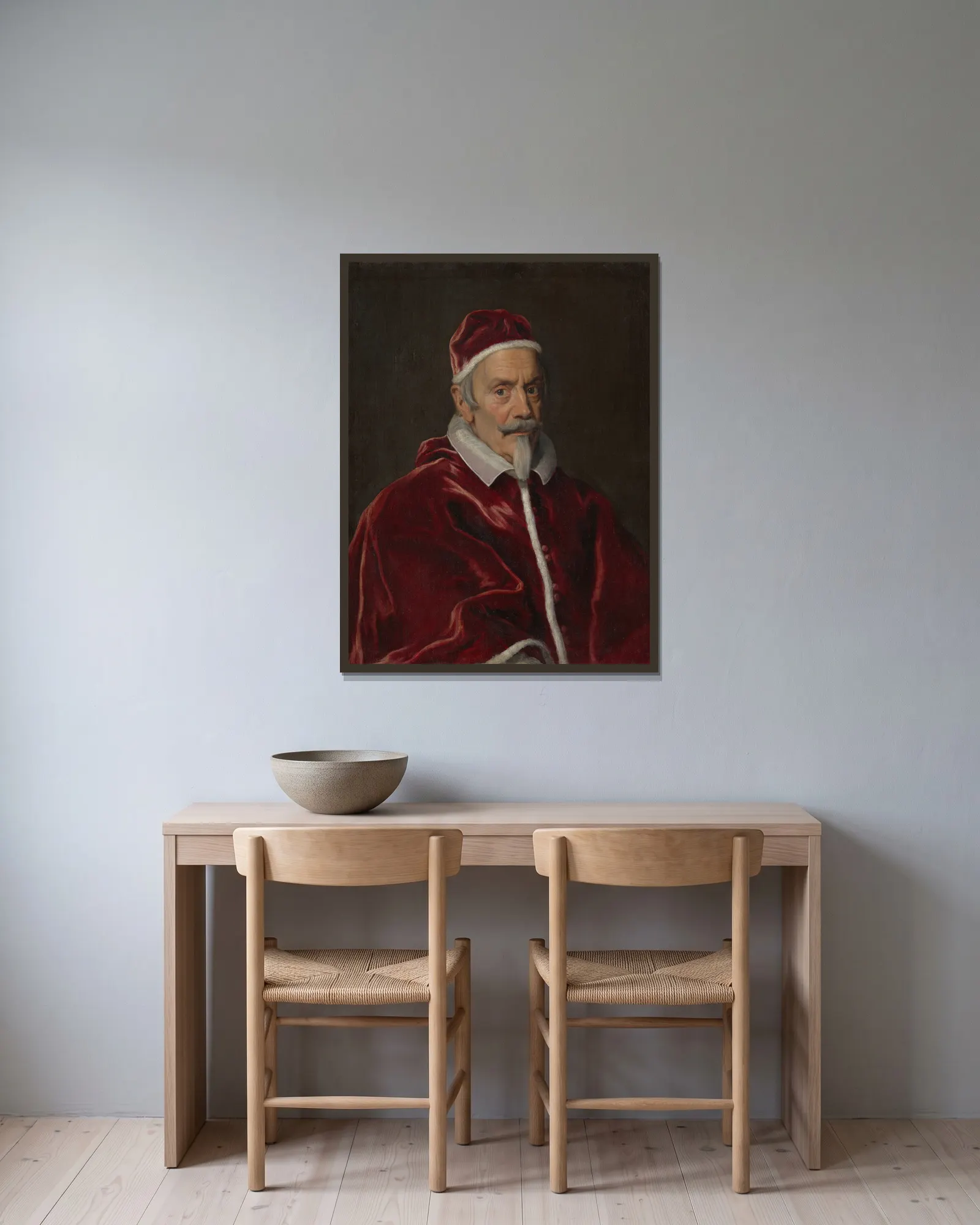 Pope Clement X (1590–1676) av Giovanni Battista Gaulli inramad på en vägg