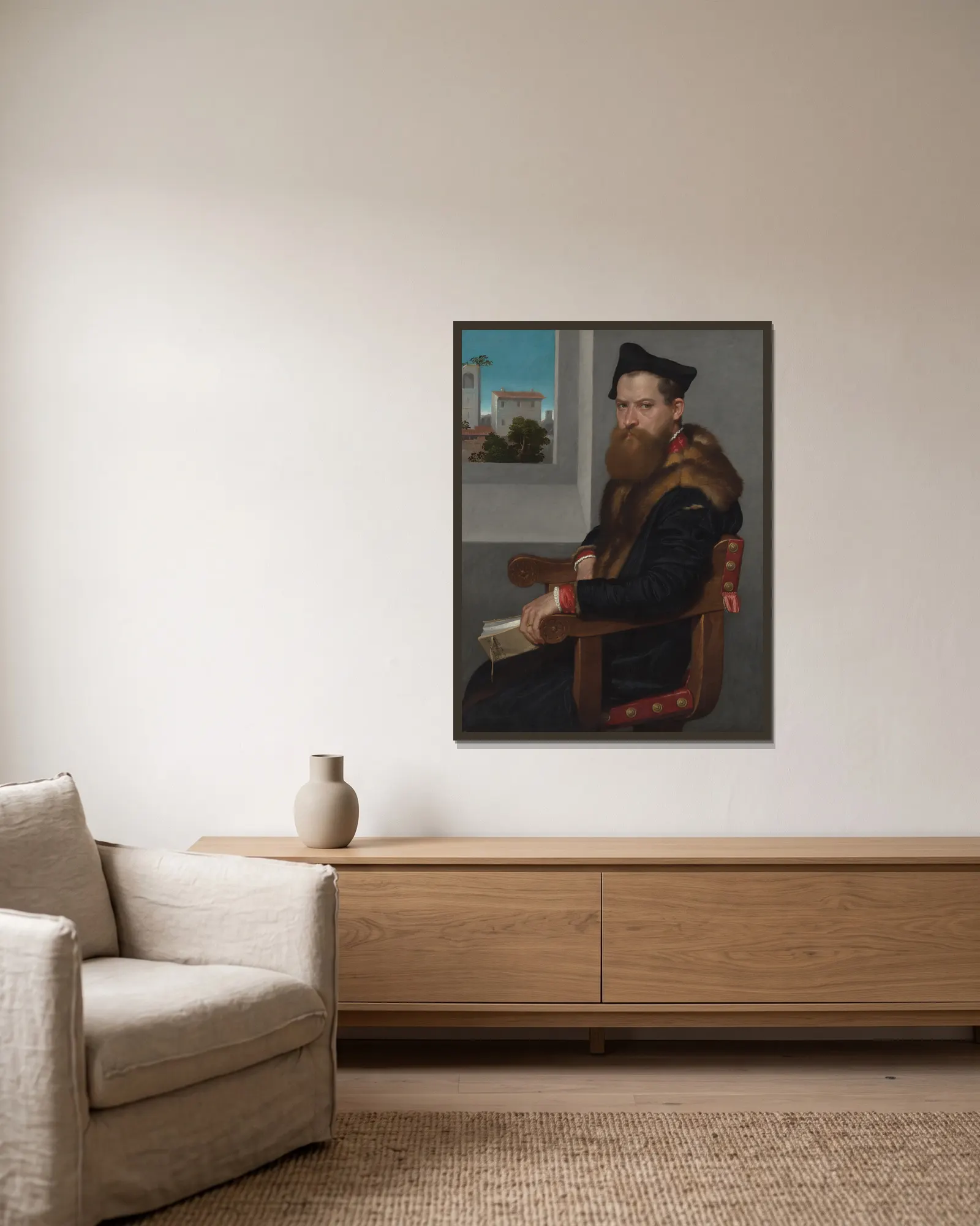 Bartolomeo Bonghi (died 1584) av Giovanni Battista Moroni inramad på en vägg