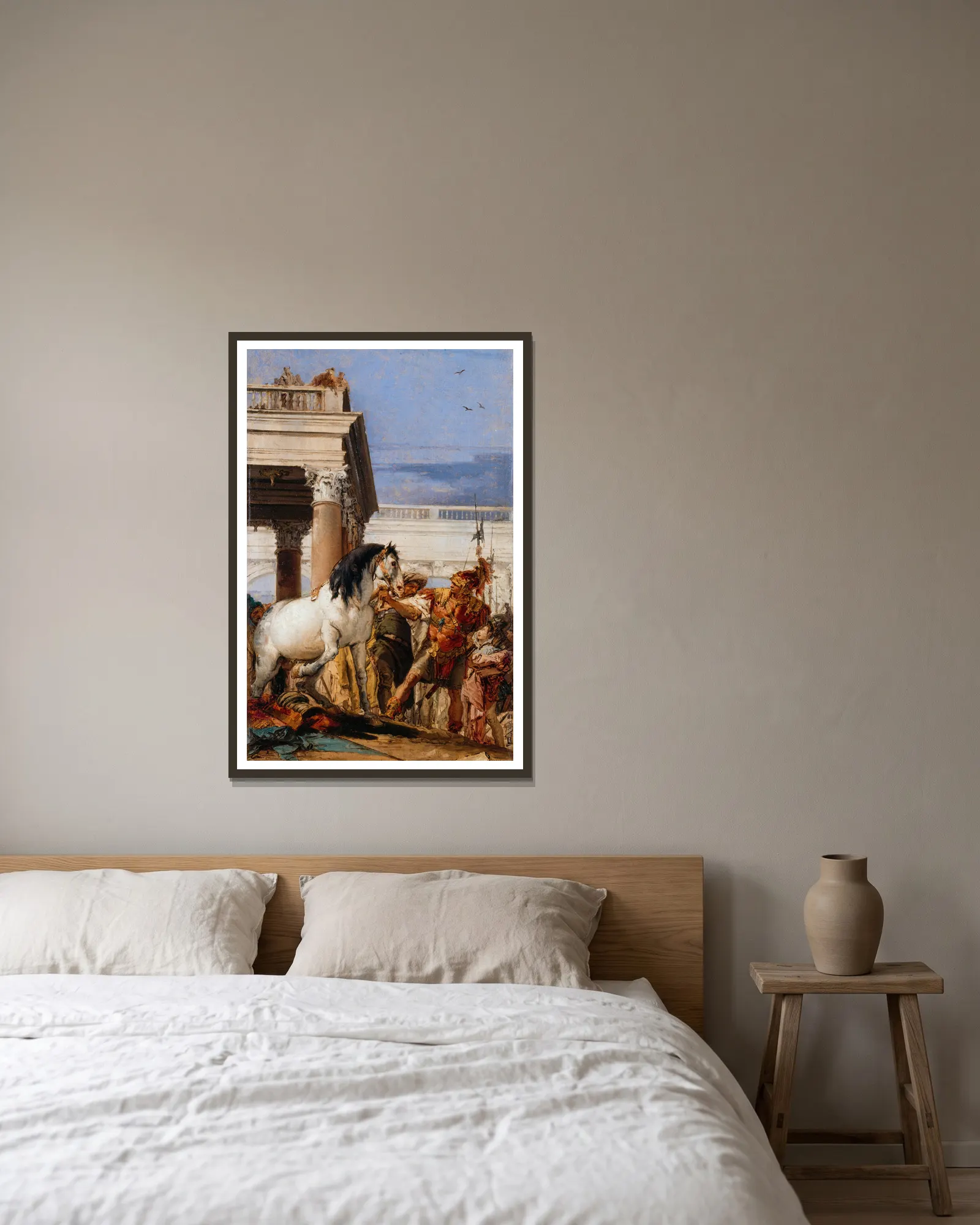 Alexandre et Bucéphale av Giovanni Battista Tiepolo inramad på en vägg