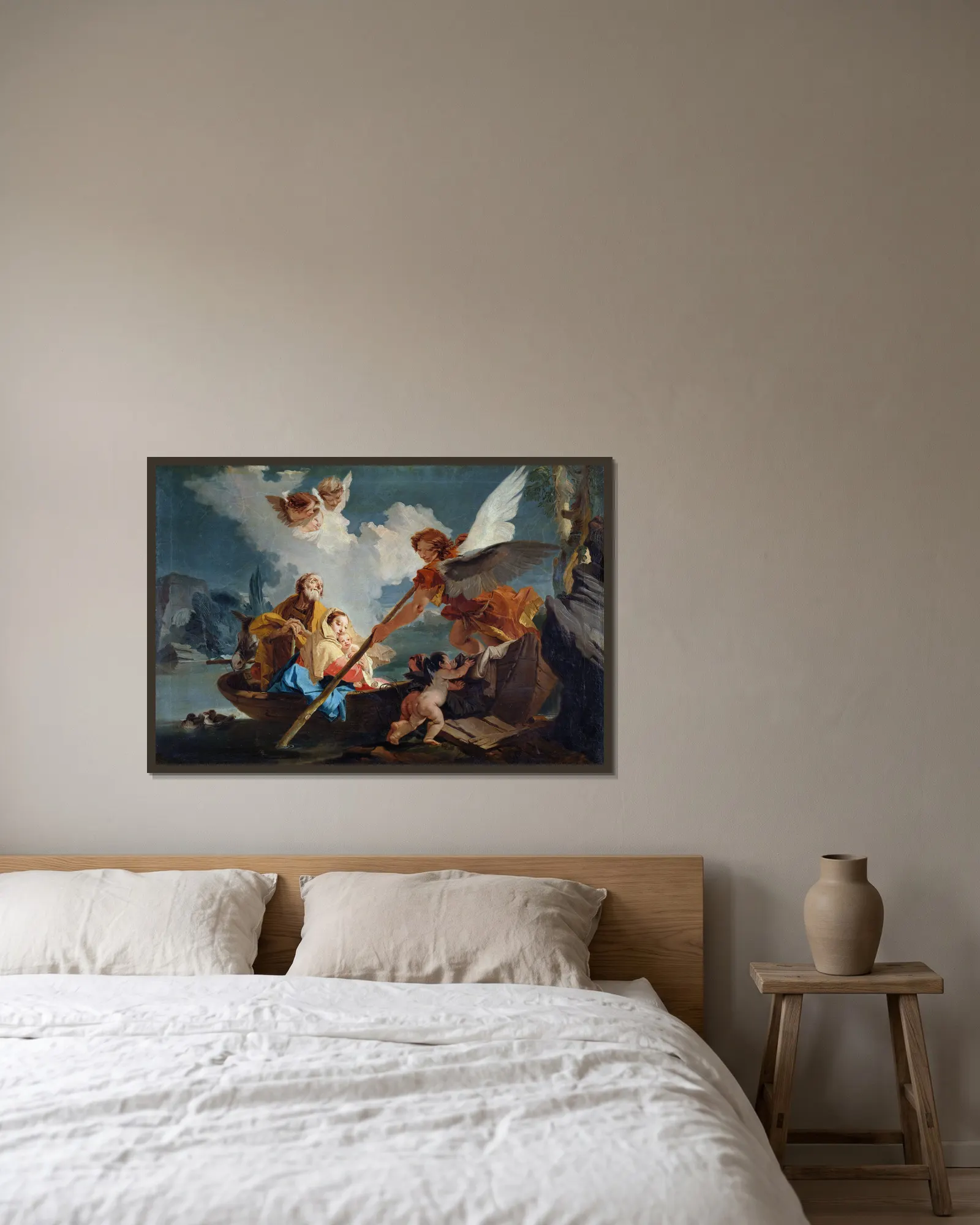 Flight into Egypt av Giovanni Battista Tiepolo inramad på en vägg