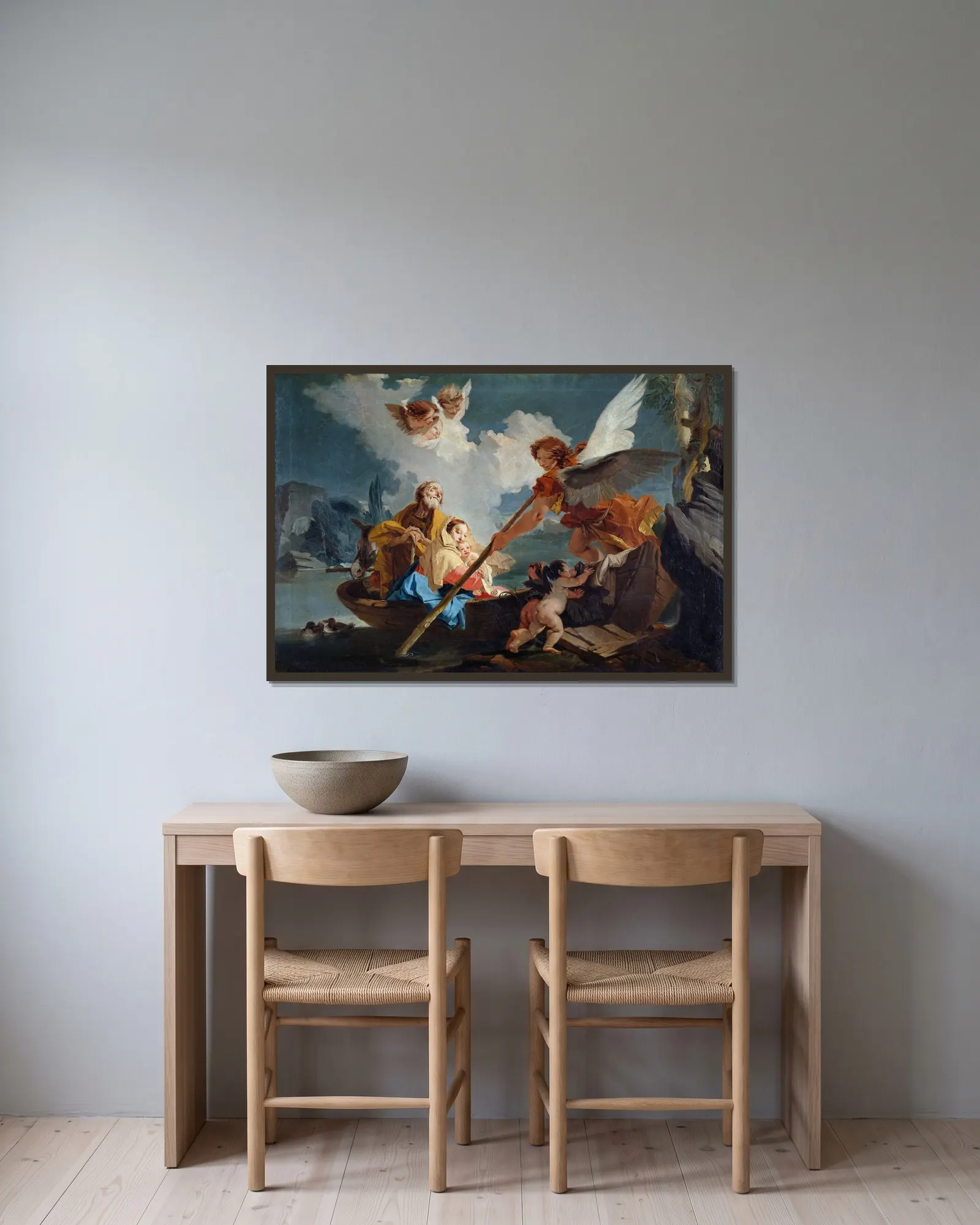 Flight into Egypt av Giovanni Battista Tiepolo inramad på en vägg