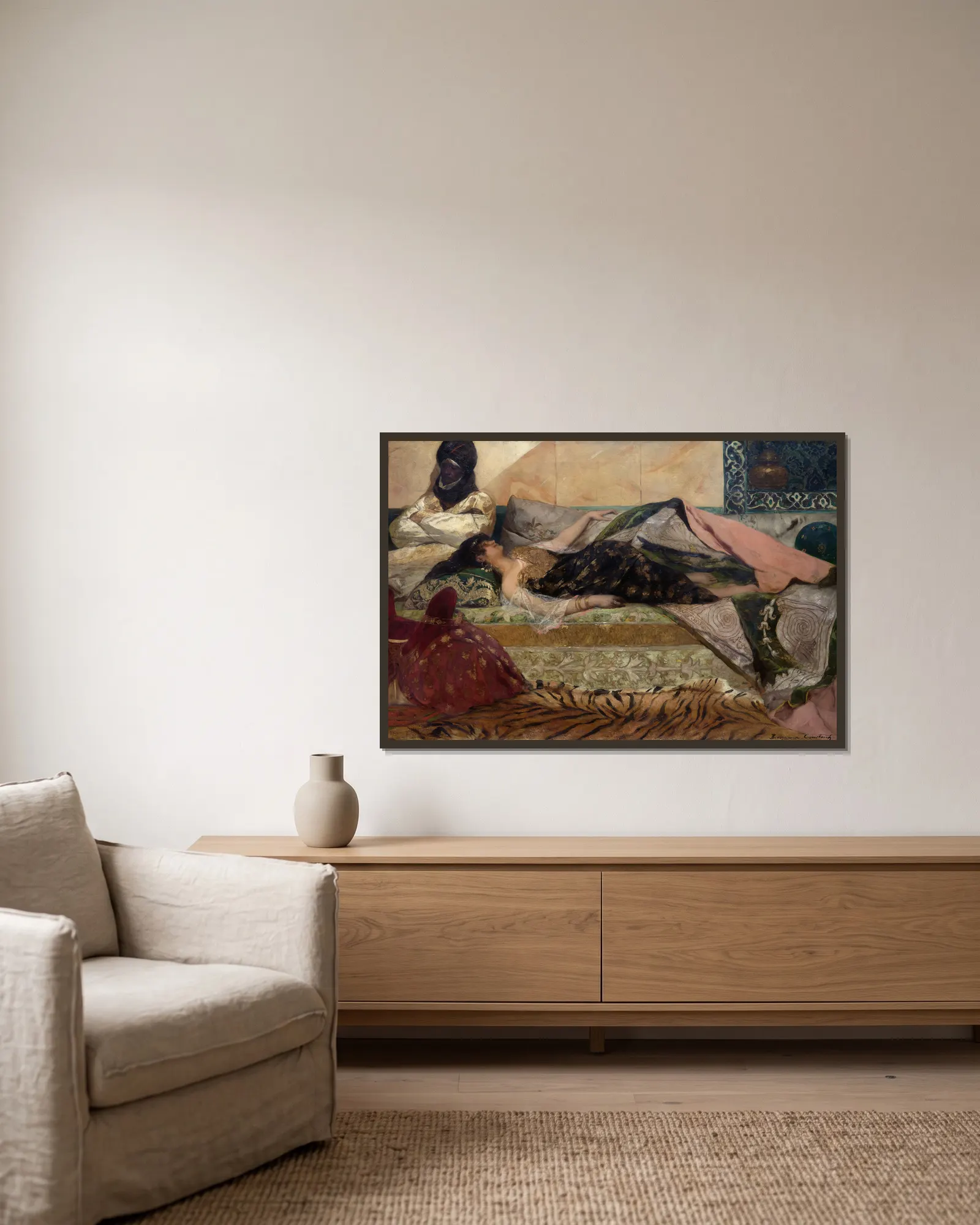 Odalisque av Jean-Joseph-Benjamin Constant inramad på en vägg