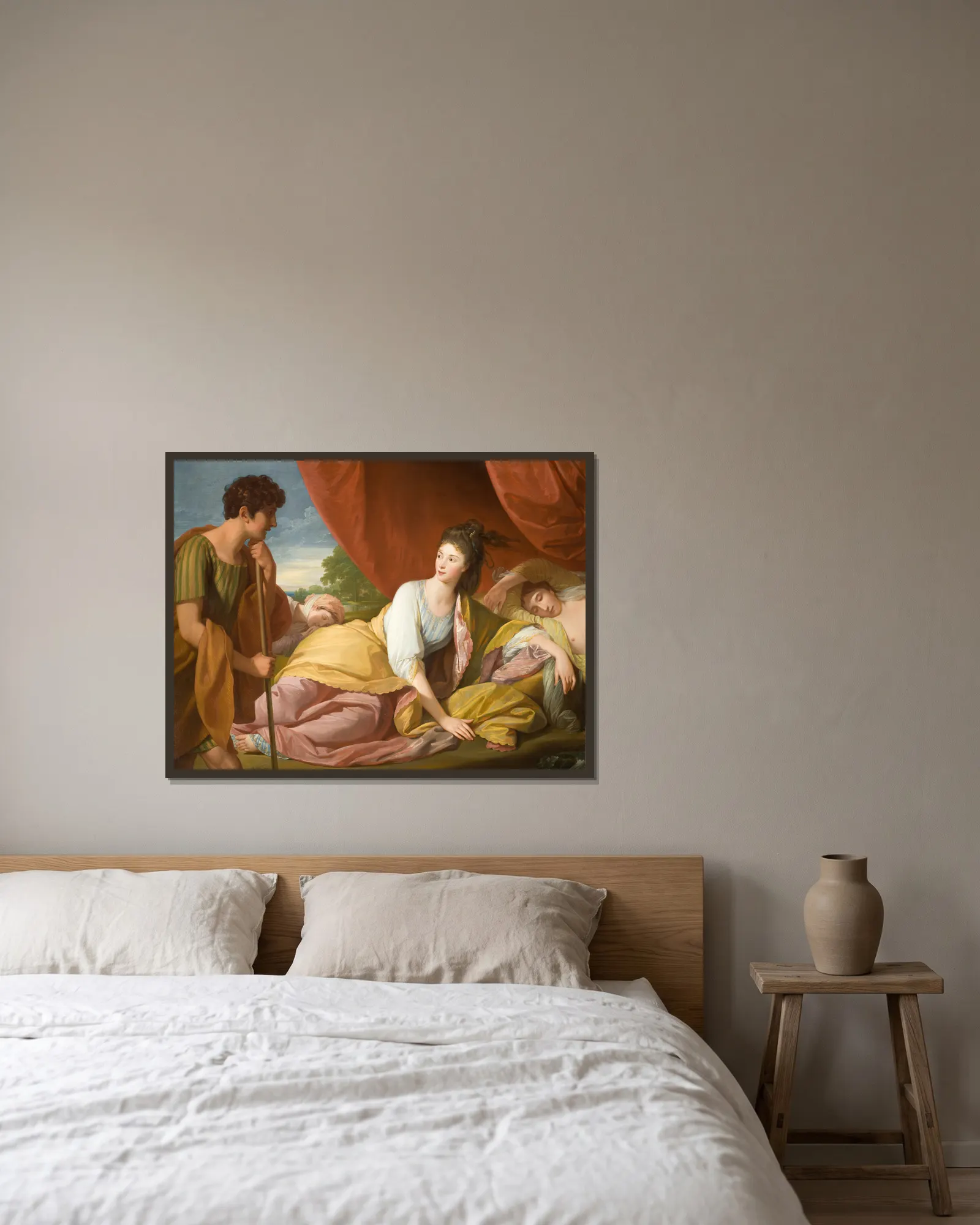 Cymon and Iphigenia av Benjamin West inramad på en vägg