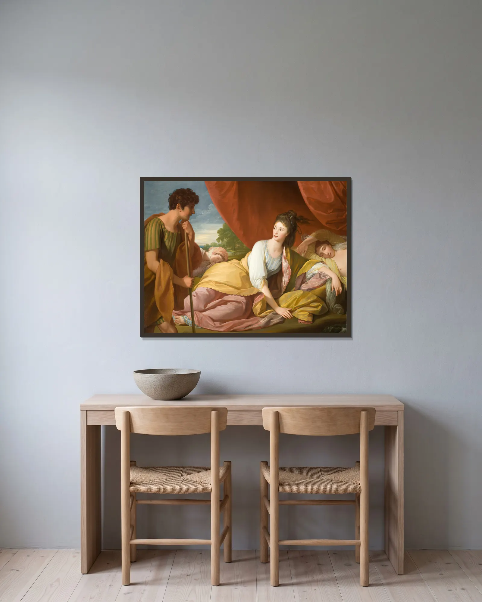 Cymon and Iphigenia av Benjamin West inramad på en vägg