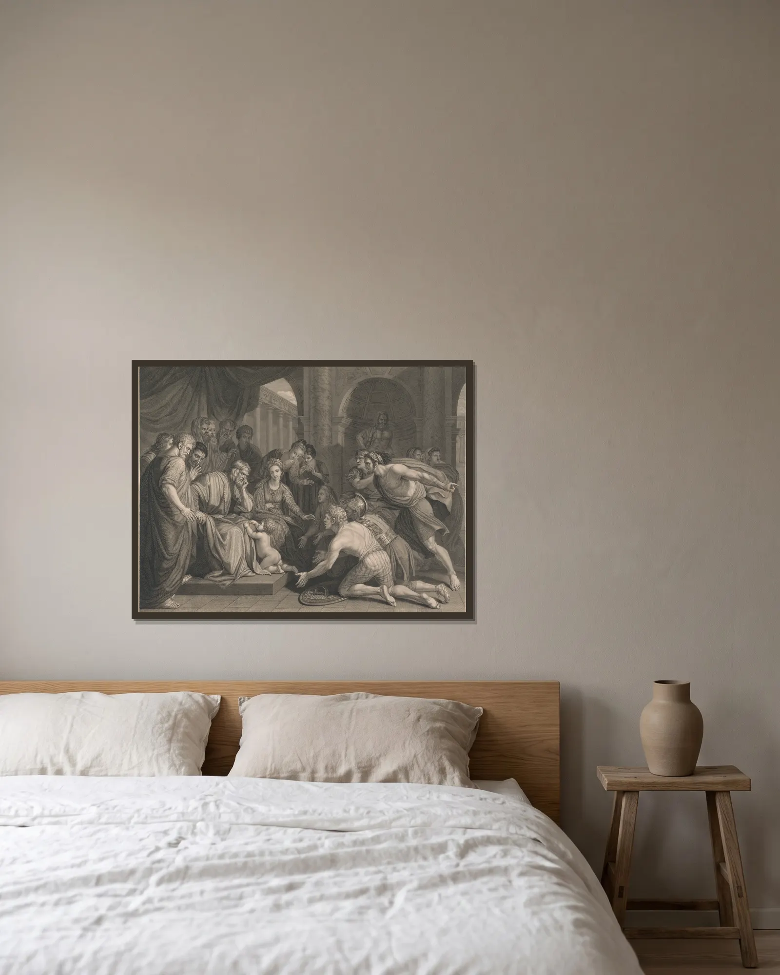 Pyrrhus when a Child av Benjamin West inramad på en vägg