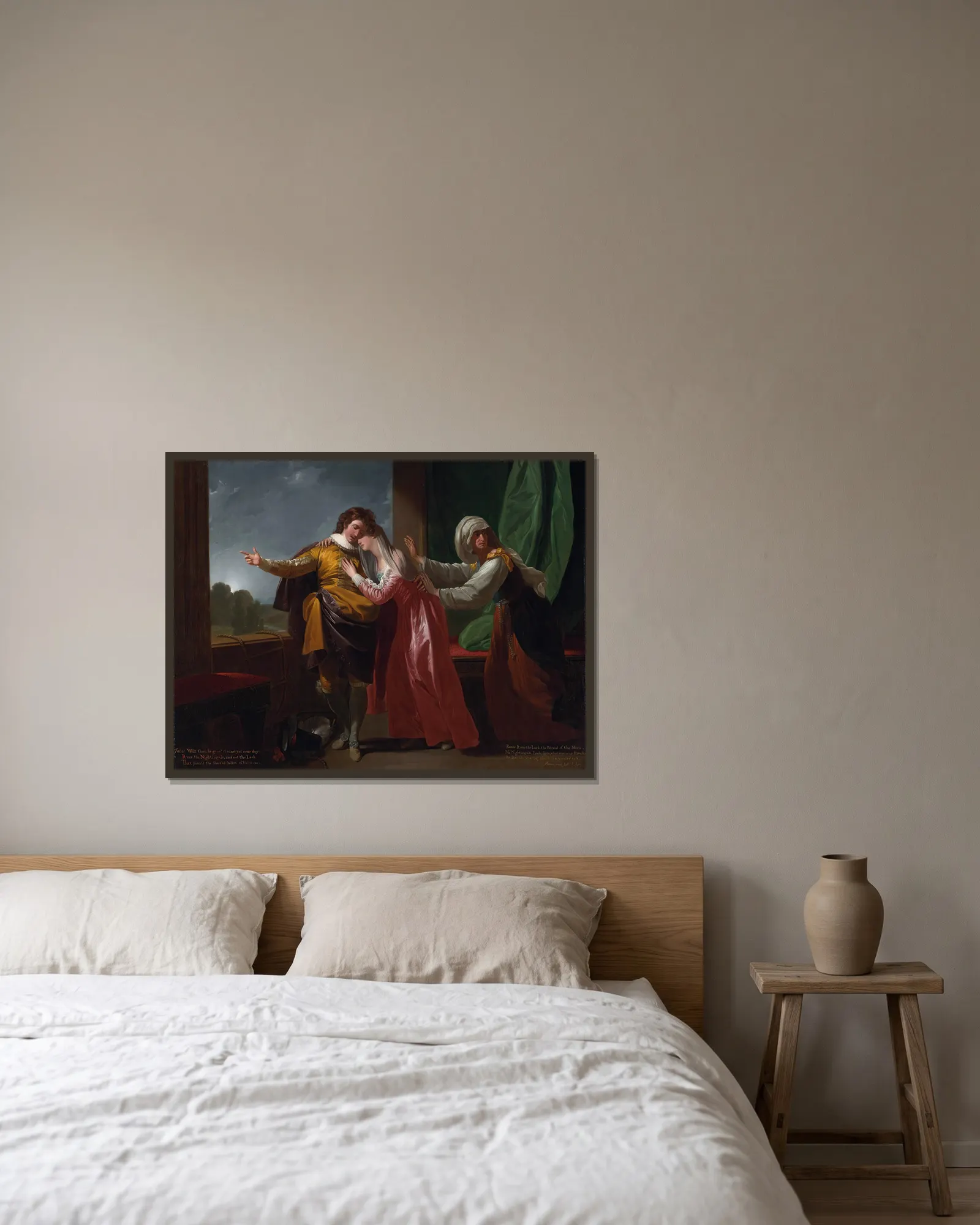 Romeo and Juliet av Benjamin West inramad på en vägg