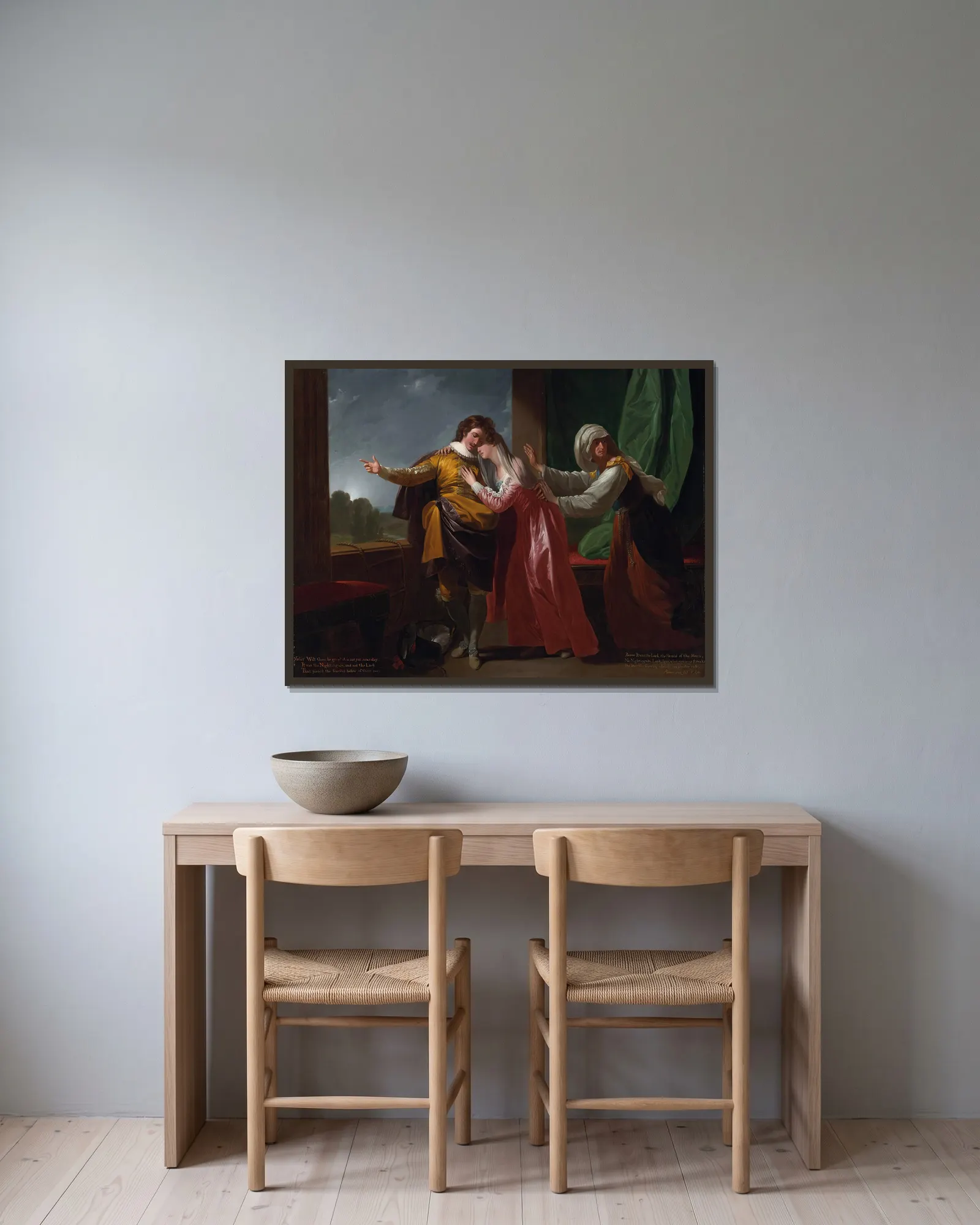 Romeo and Juliet av Benjamin West inramad på en vägg