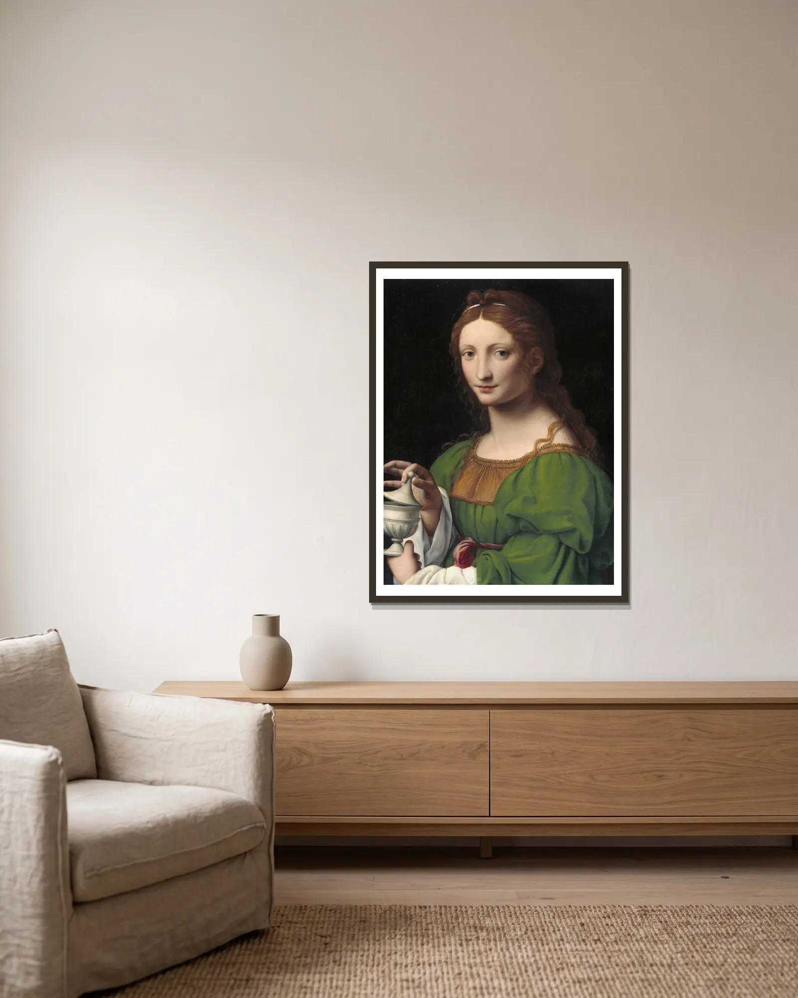 The Magdalen av Bernardino Luini inramad på en vägg