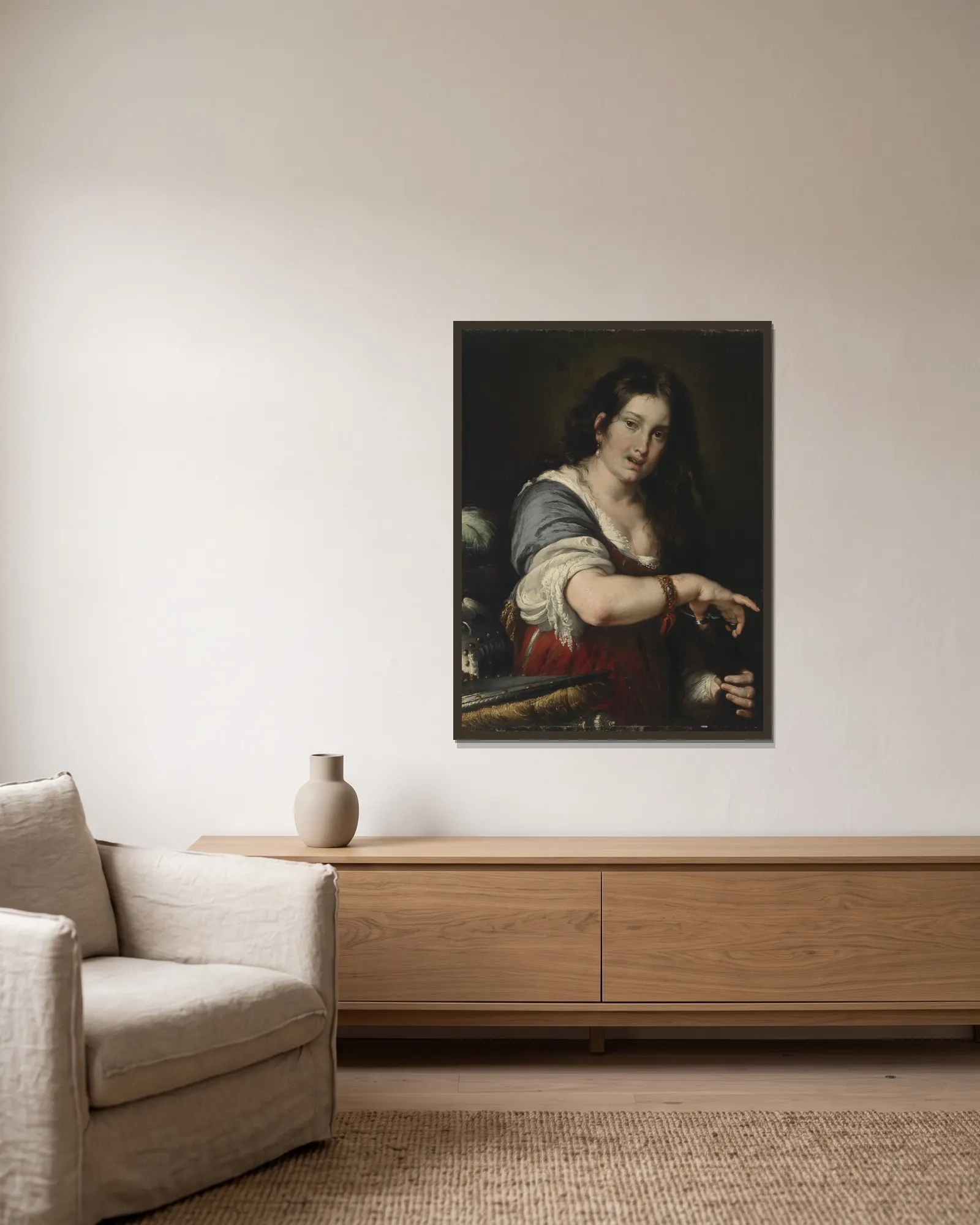 Berenice av Bernardo Strozzi inramad på en vägg
