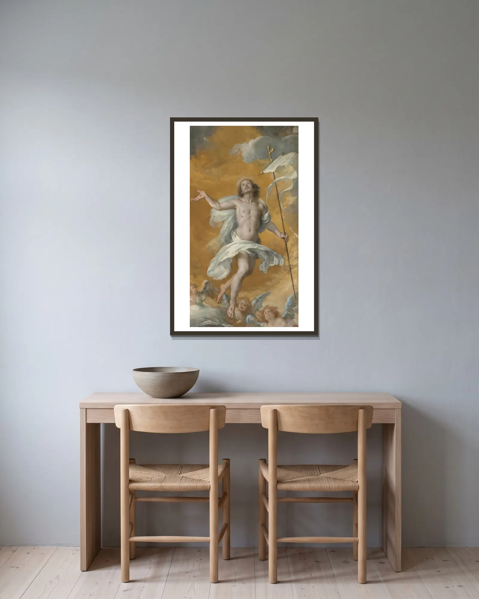 The Risen Christ av Bernardo Strozzi inramad på en vägg