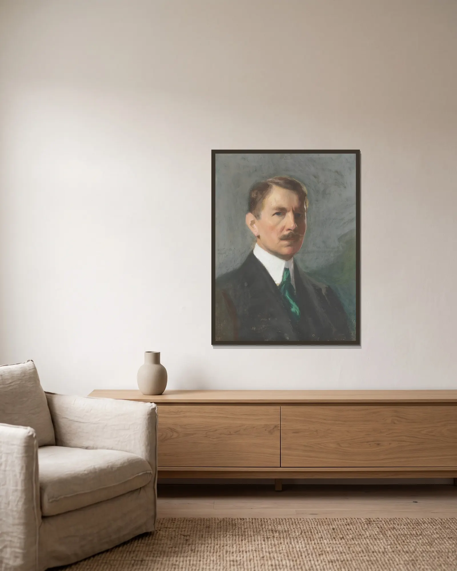 Self-portrait av Bernhard Österman inramad på en vägg