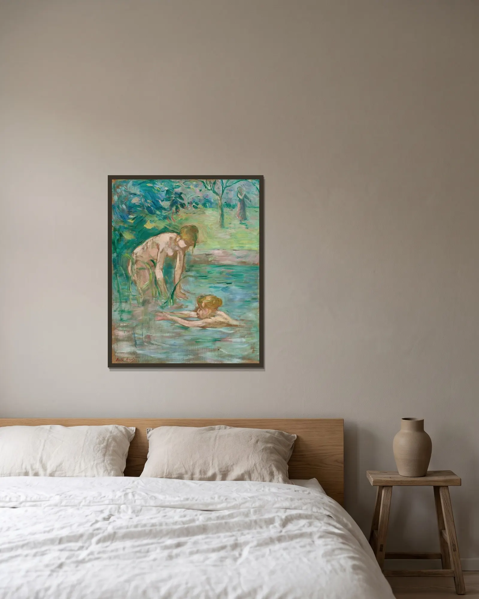 Baigneuses av Berthe Morisot inramad på en vägg