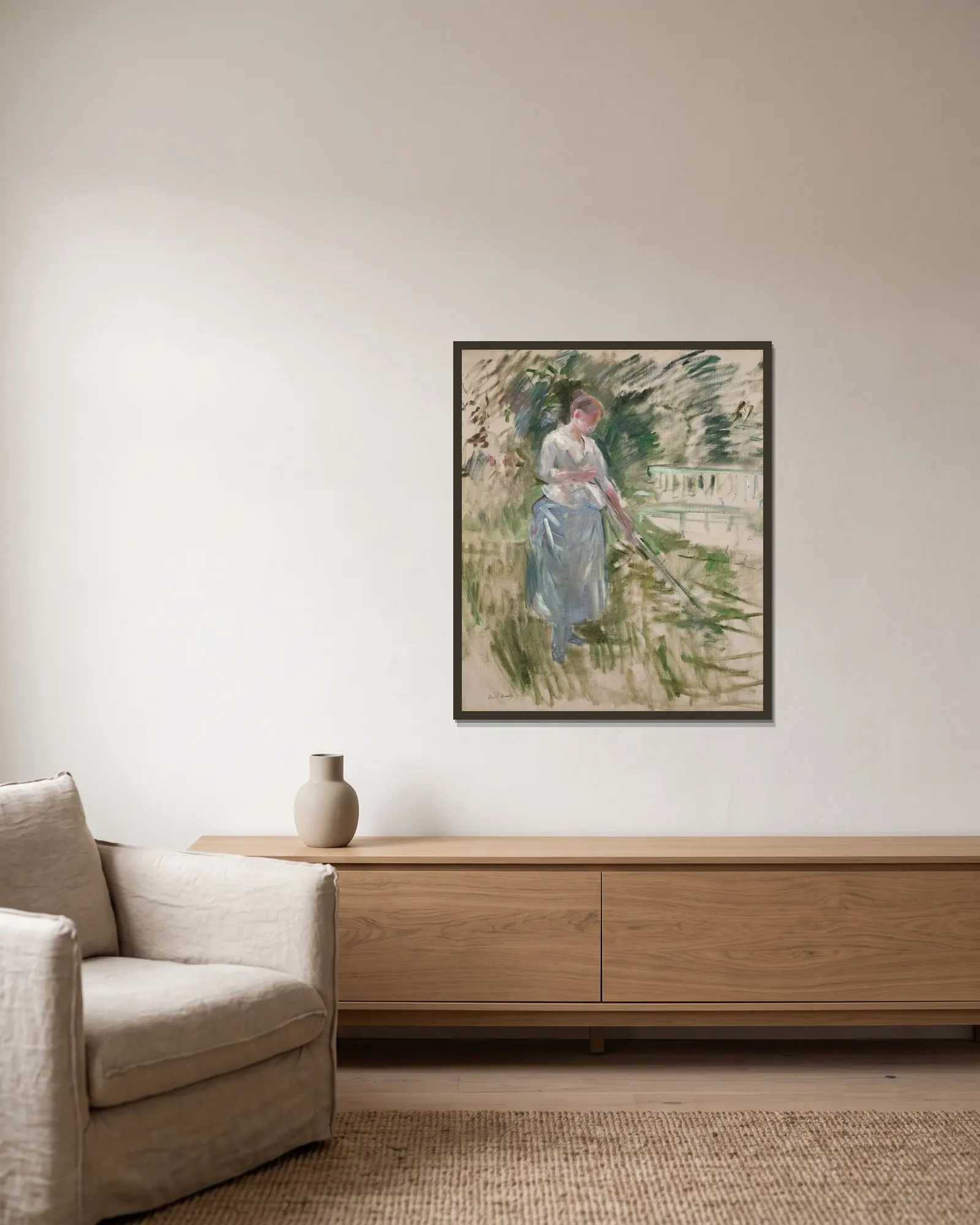 Faneuse av Berthe Morisot inramad på en vägg