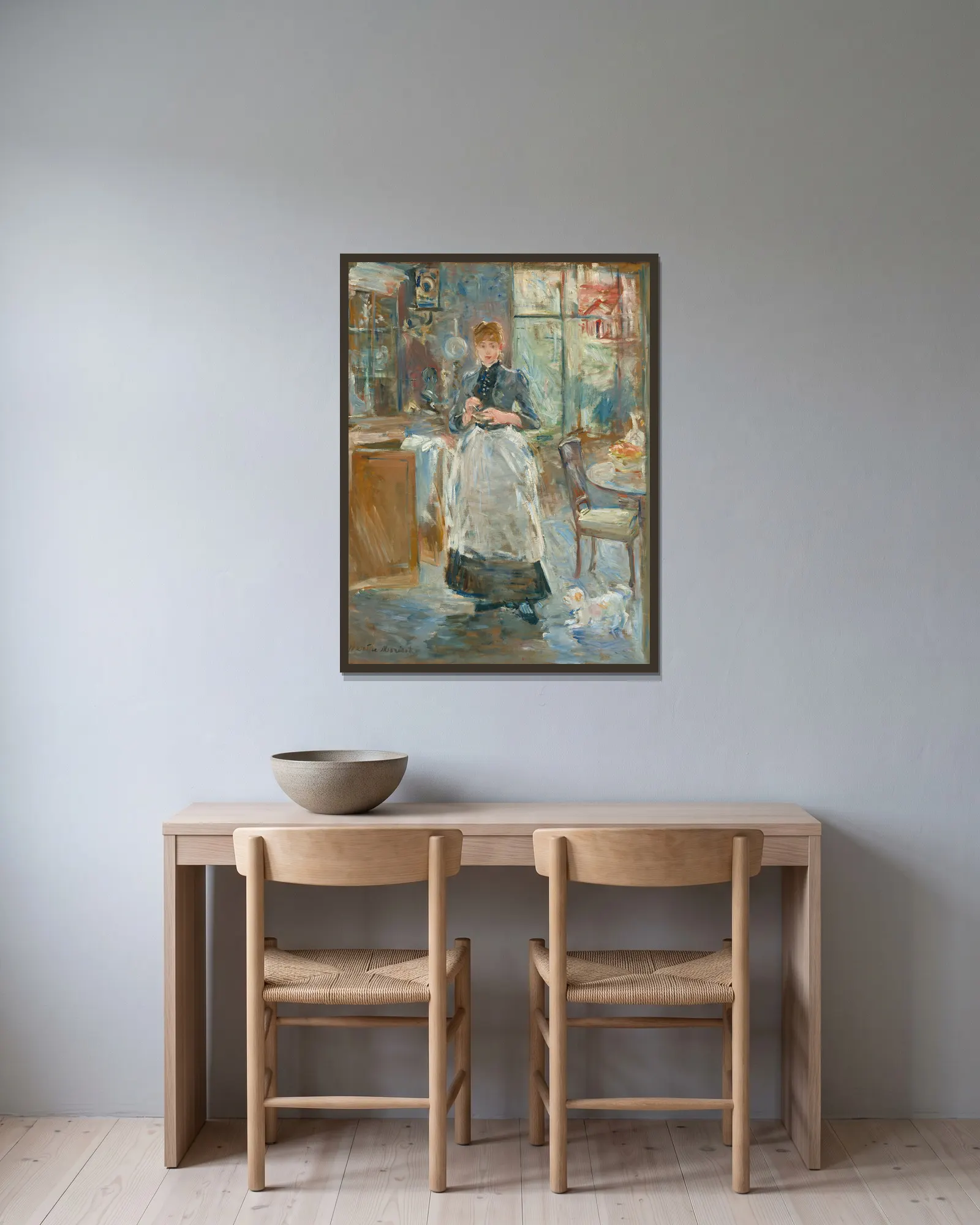 In the Dining Room av Berthe Morisot inramad på en vägg