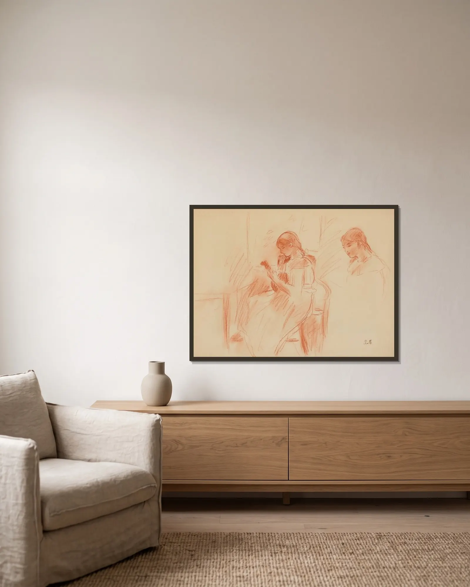La Mandoline av Berthe Morisot inramad på en vägg