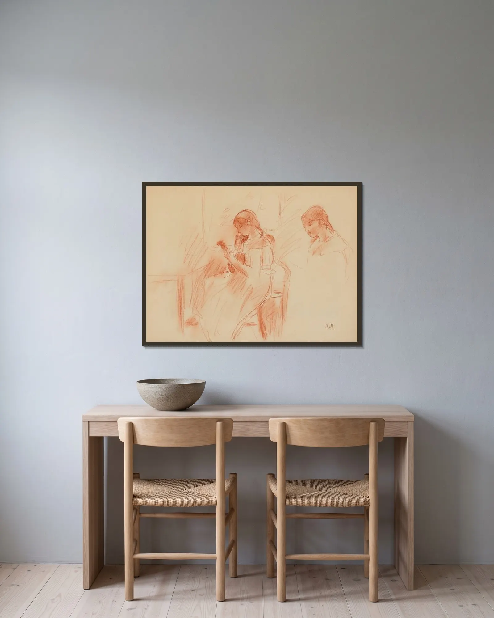 La Mandoline av Berthe Morisot inramad på en vägg
