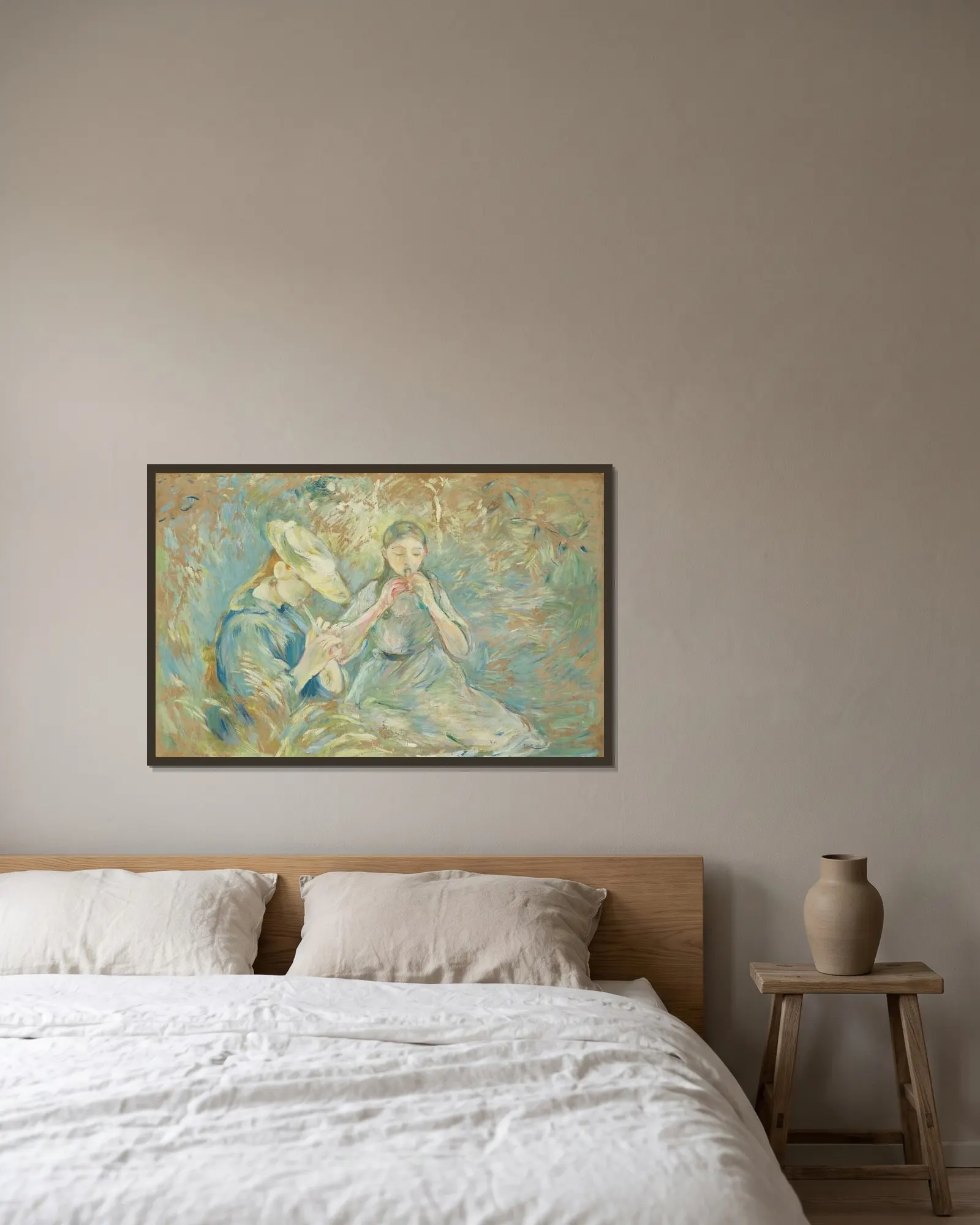 Le Flageolet, 1890 – nr 2 av Berthe Morisot inramad på en vägg