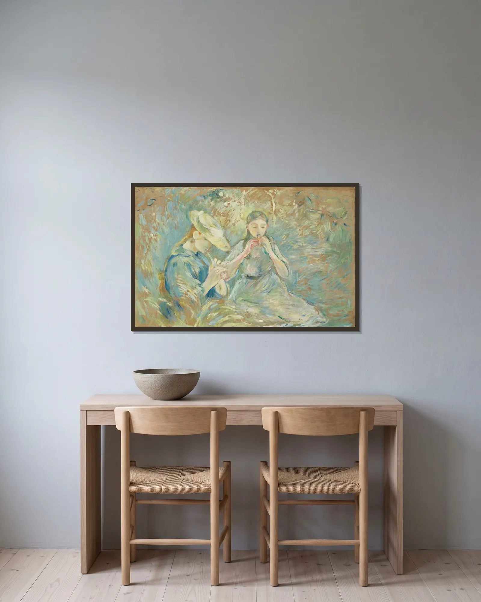 Le Flageolet, 1890 – nr 2 av Berthe Morisot inramad på en vägg