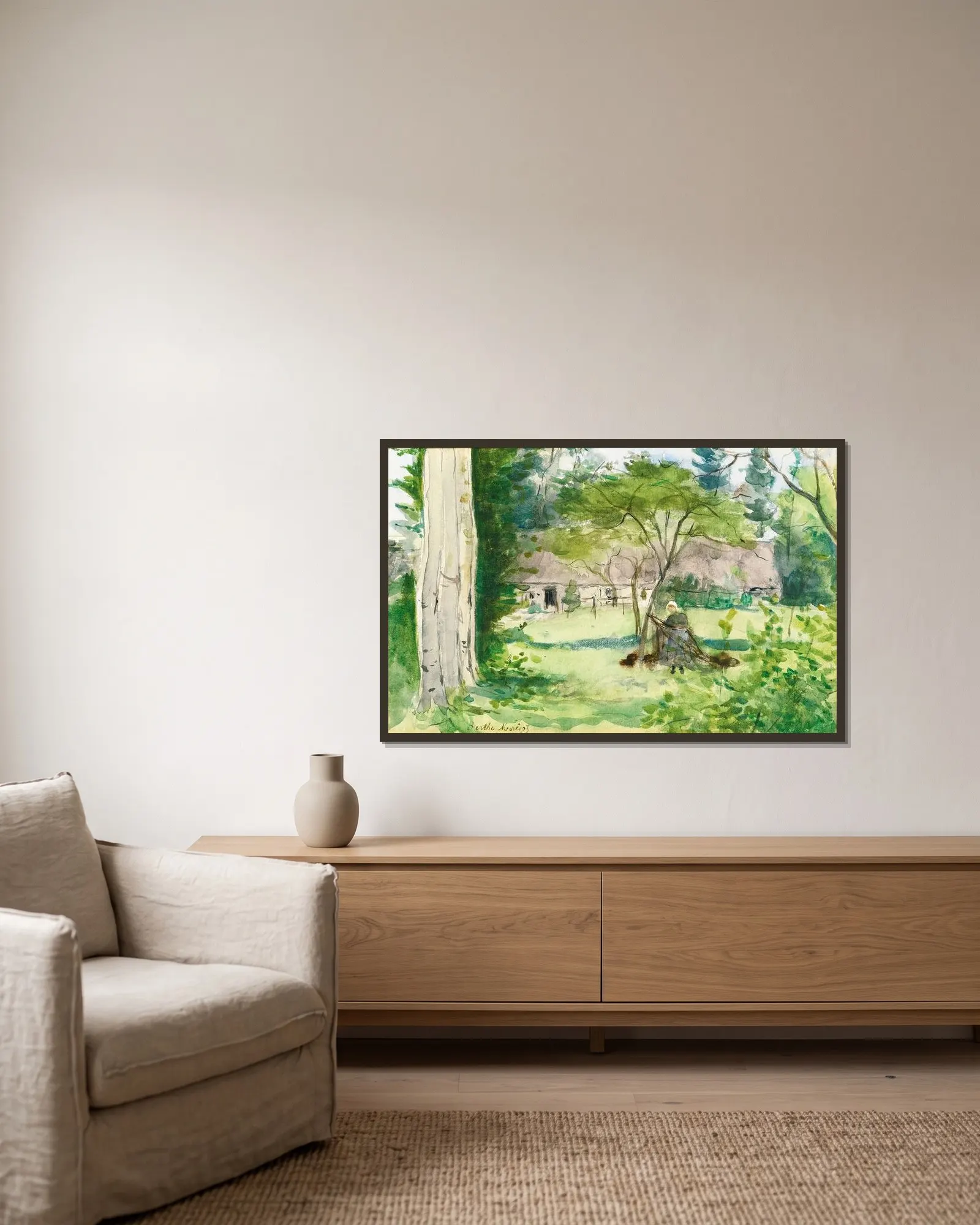 Paysage av Berthe Morisot inramad på en vägg
