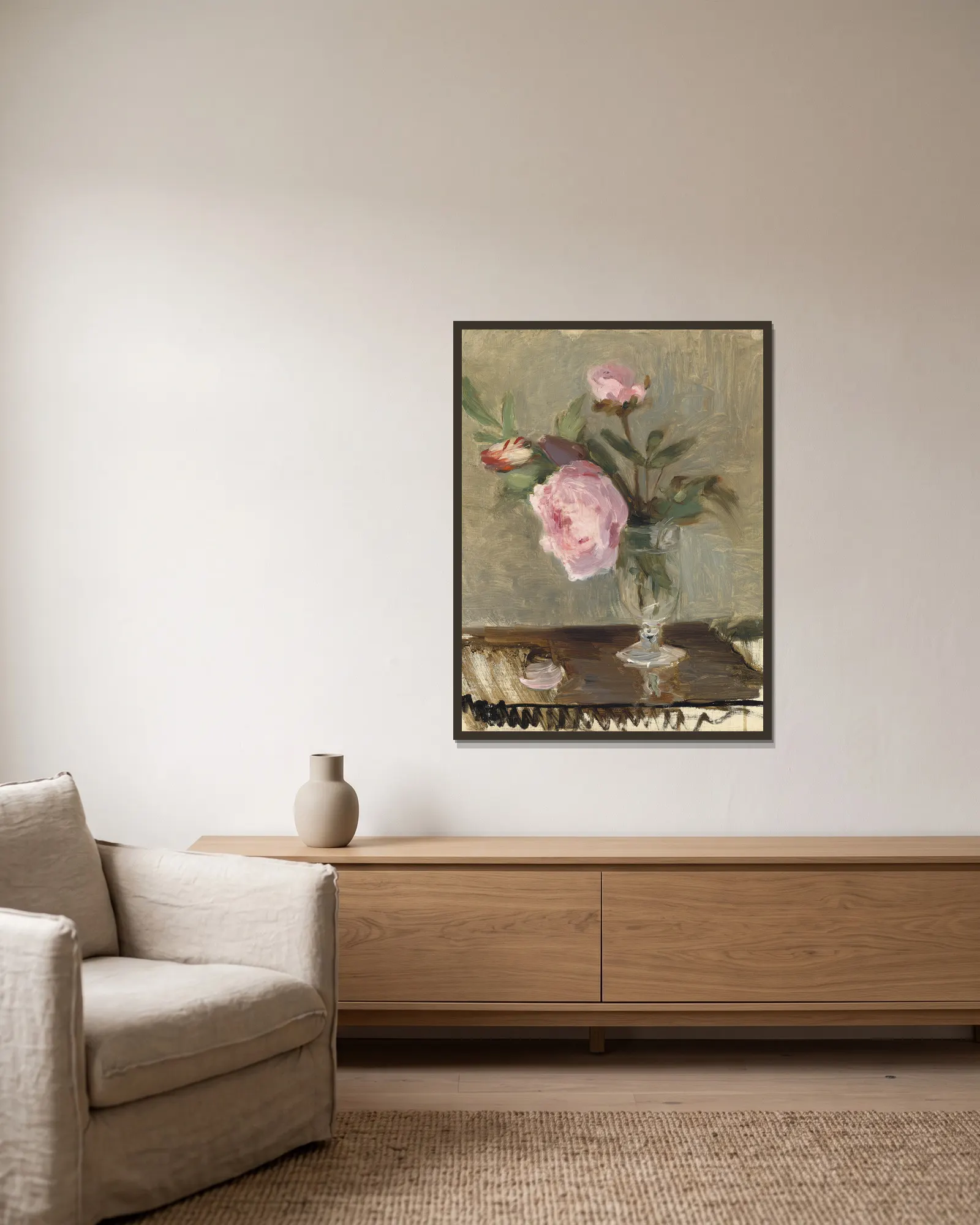 Peonies av Berthe Morisot inramad på en vägg