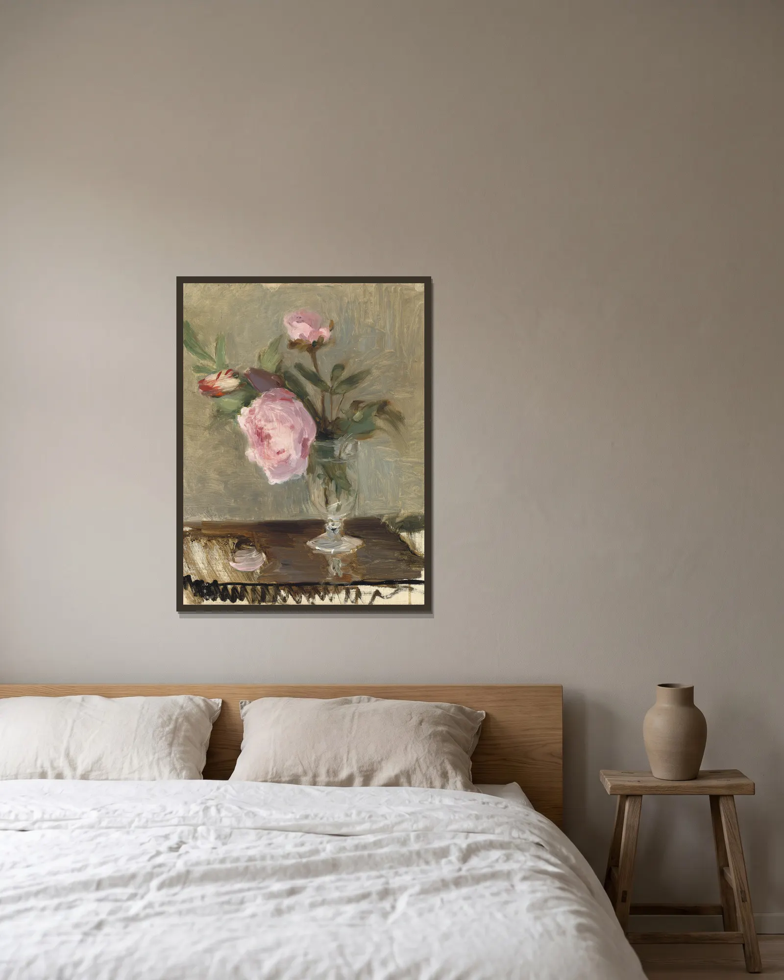 Peonies av Berthe Morisot inramad på en vägg
