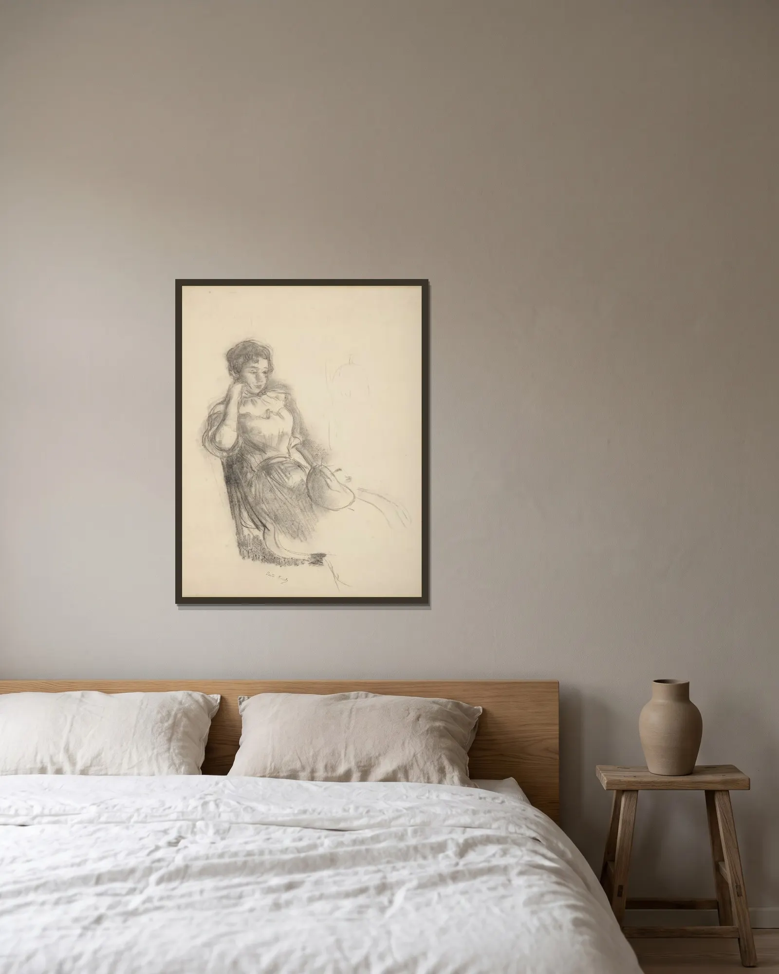 Study for ‘La Robe rose’ av Berthe Morisot inramad på en vägg