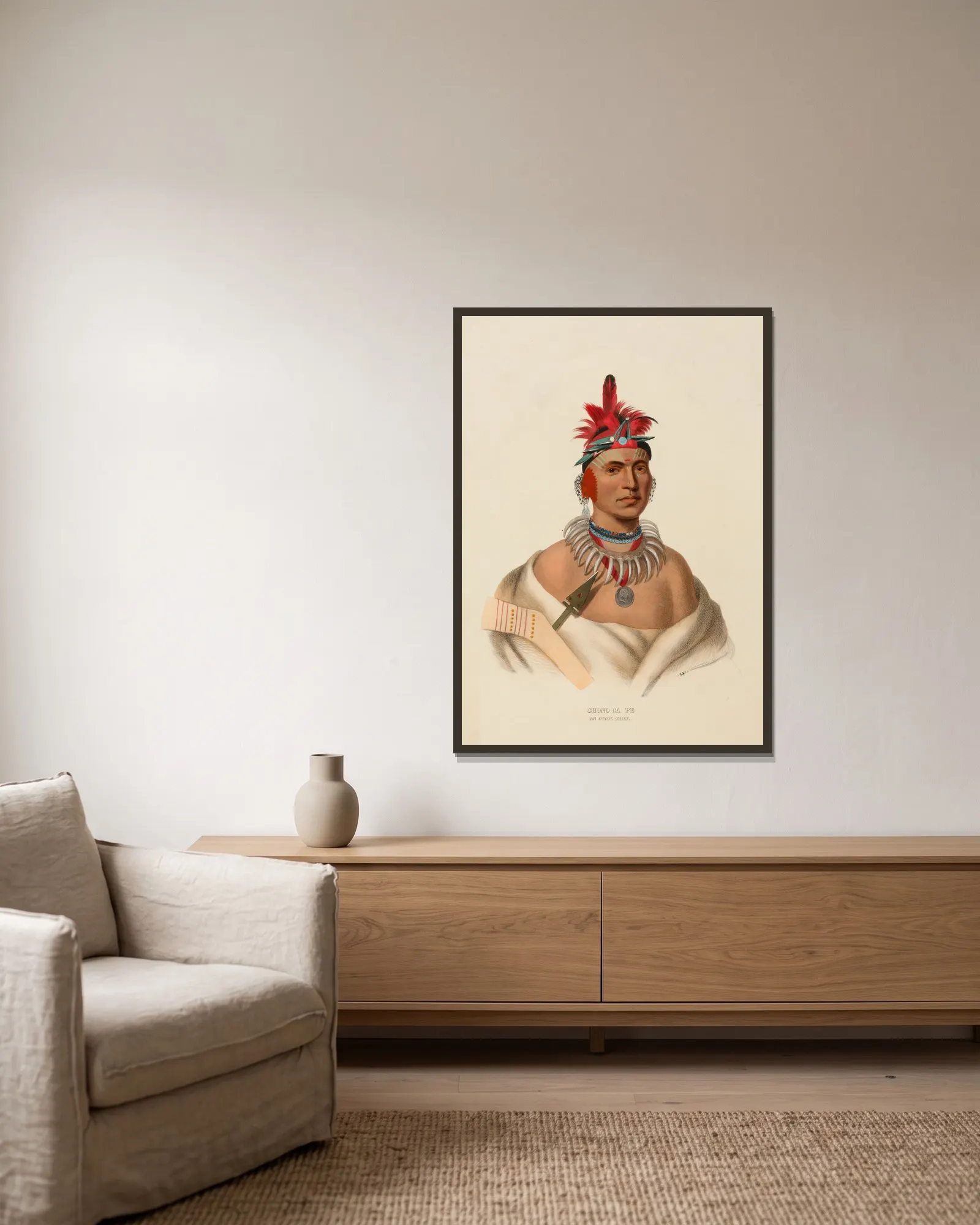 Chono Ca Pe. An Ottoe Chief av Charles Bird King inramad på en vägg